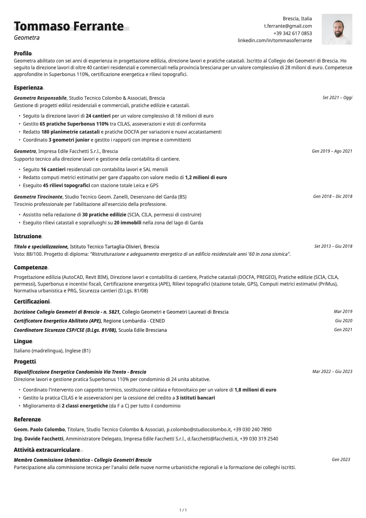 Geometra resume example