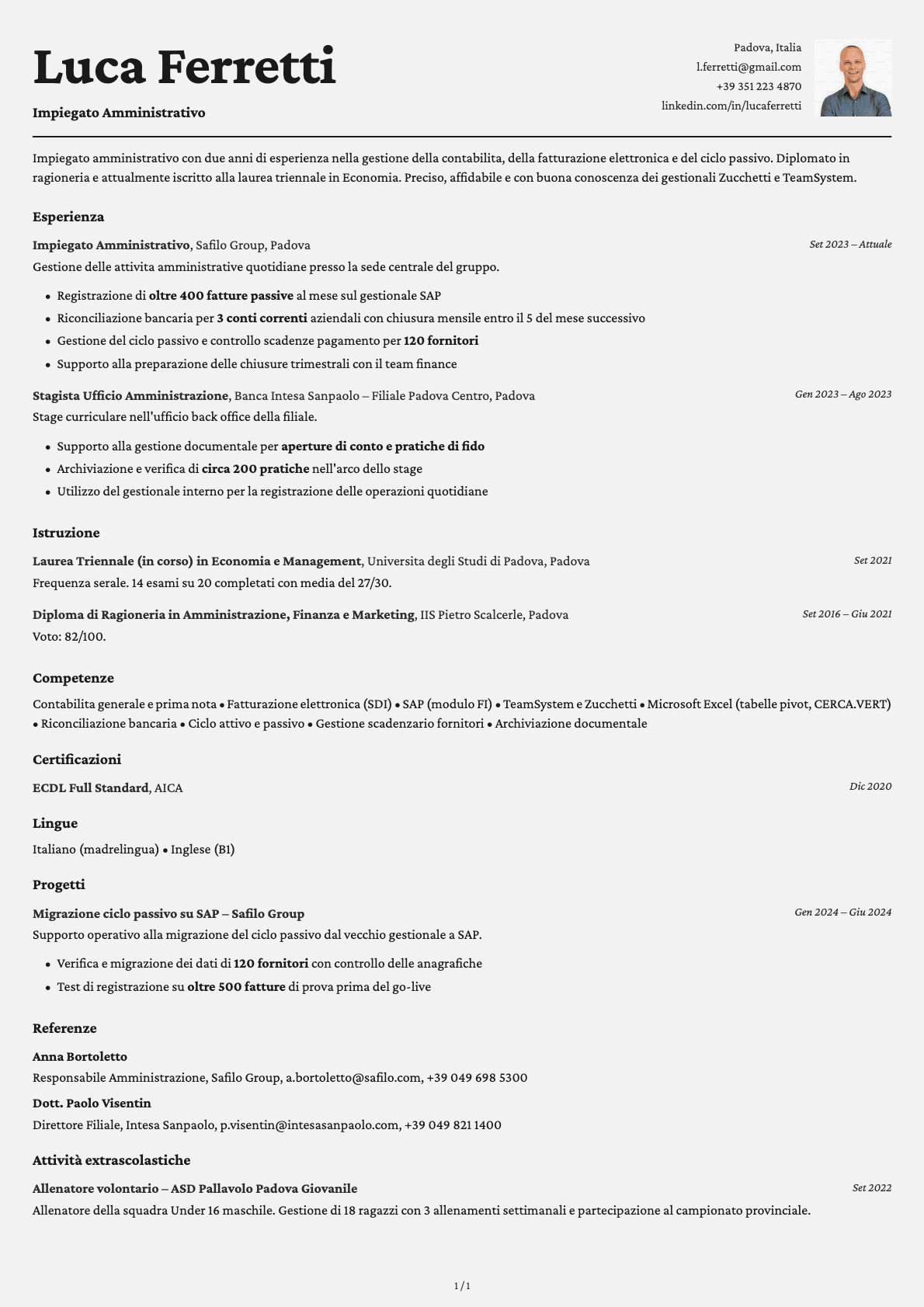 Impiegato Amministrativo resume example