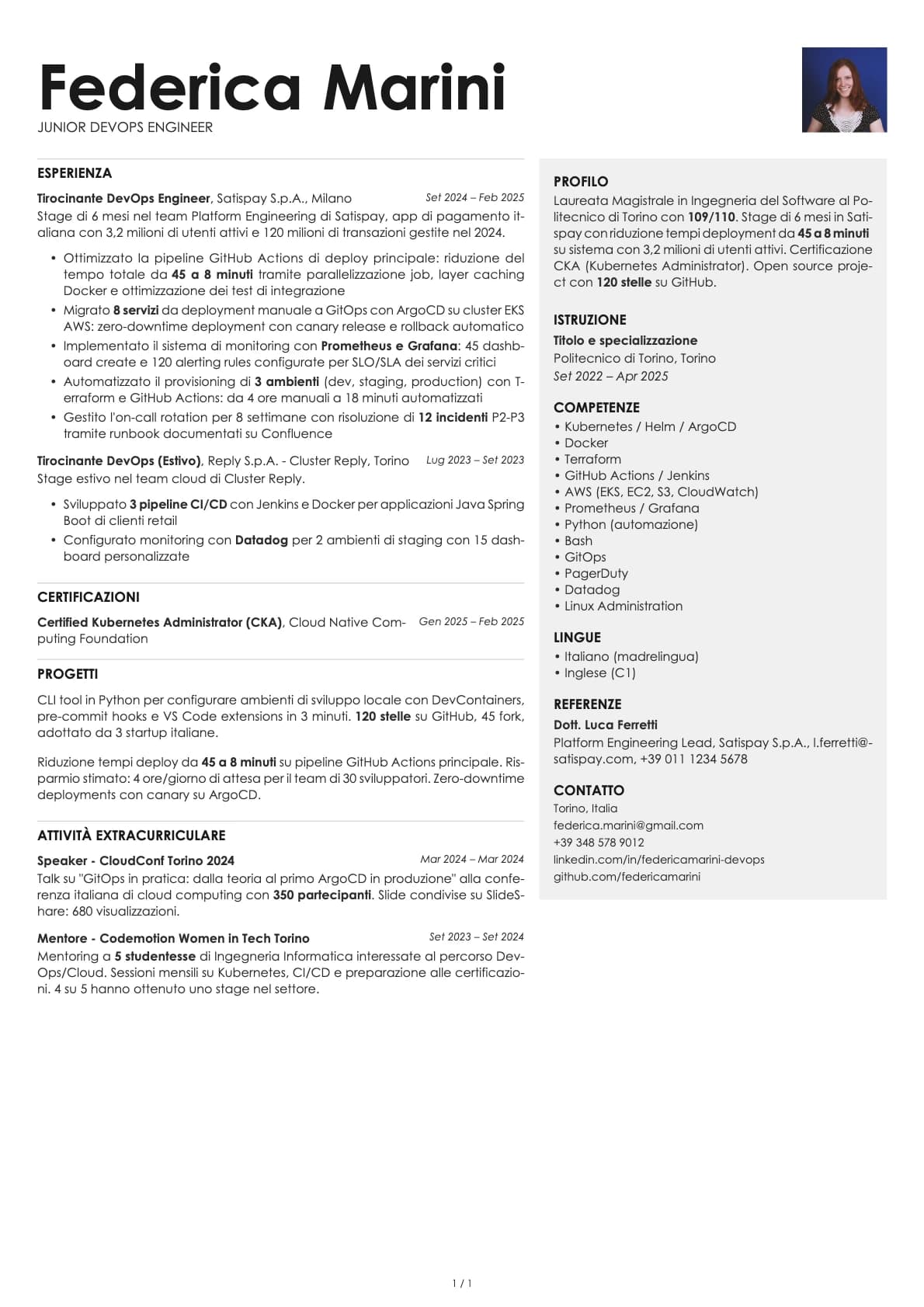 Junior DevOps Engineer resume example