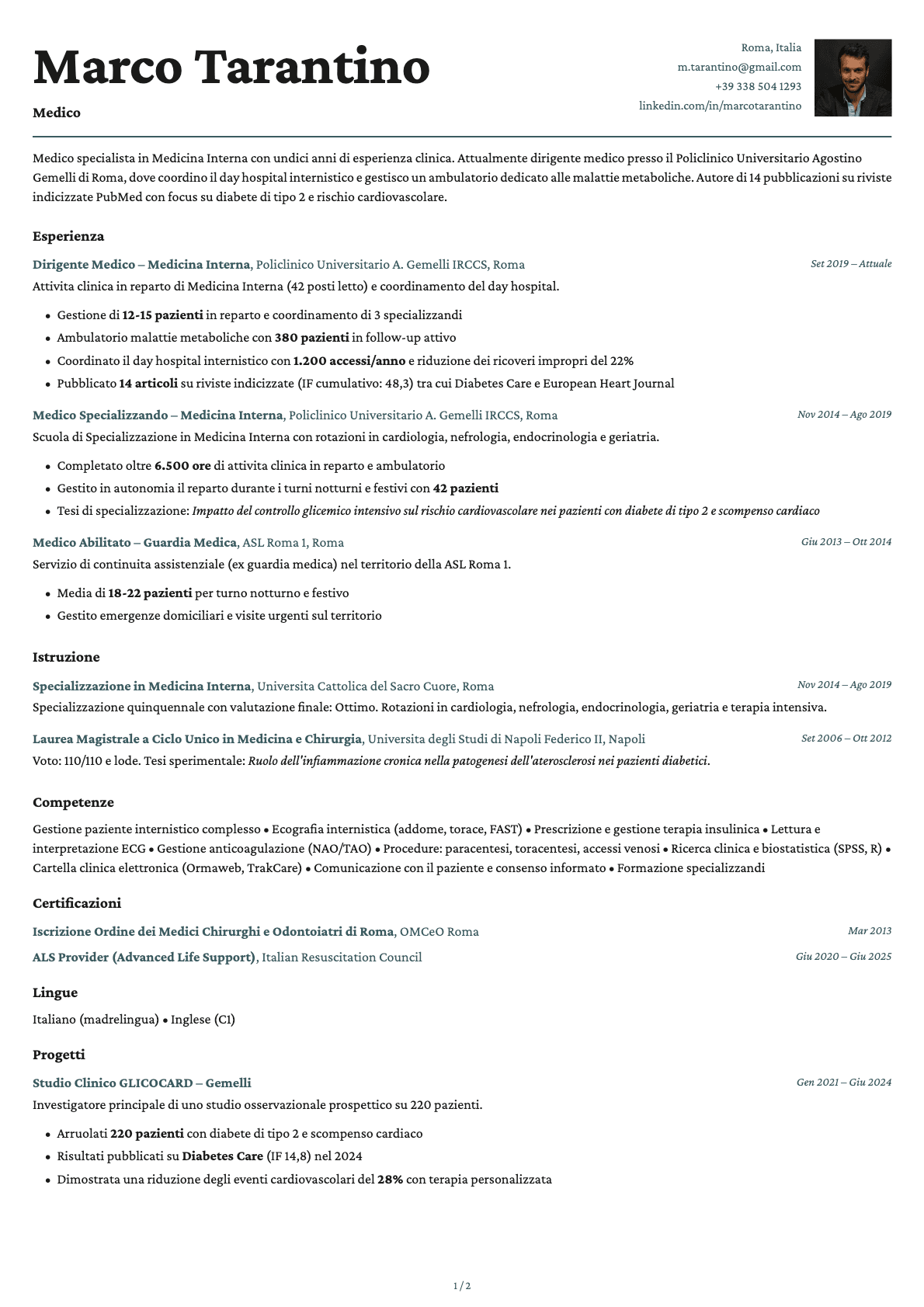Medico resume example
