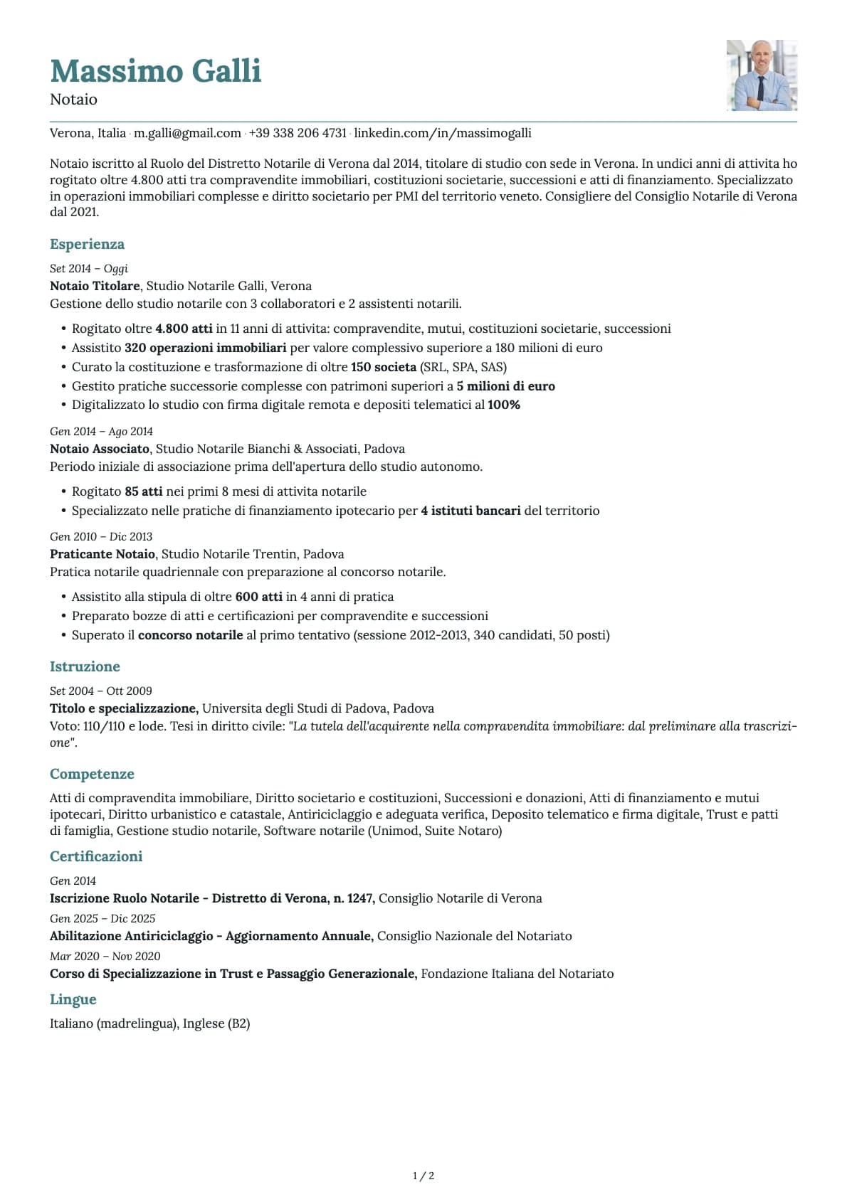 Notaio resume example