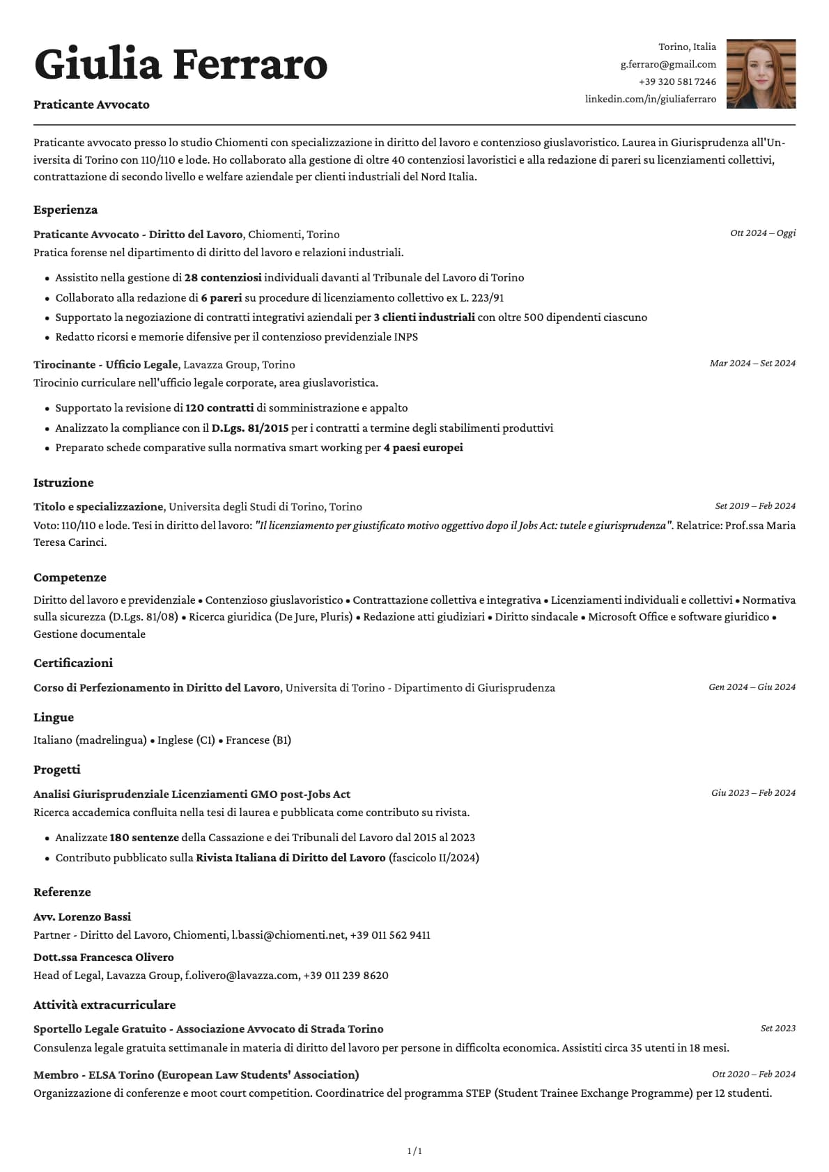 Praticante Avvocato resume example