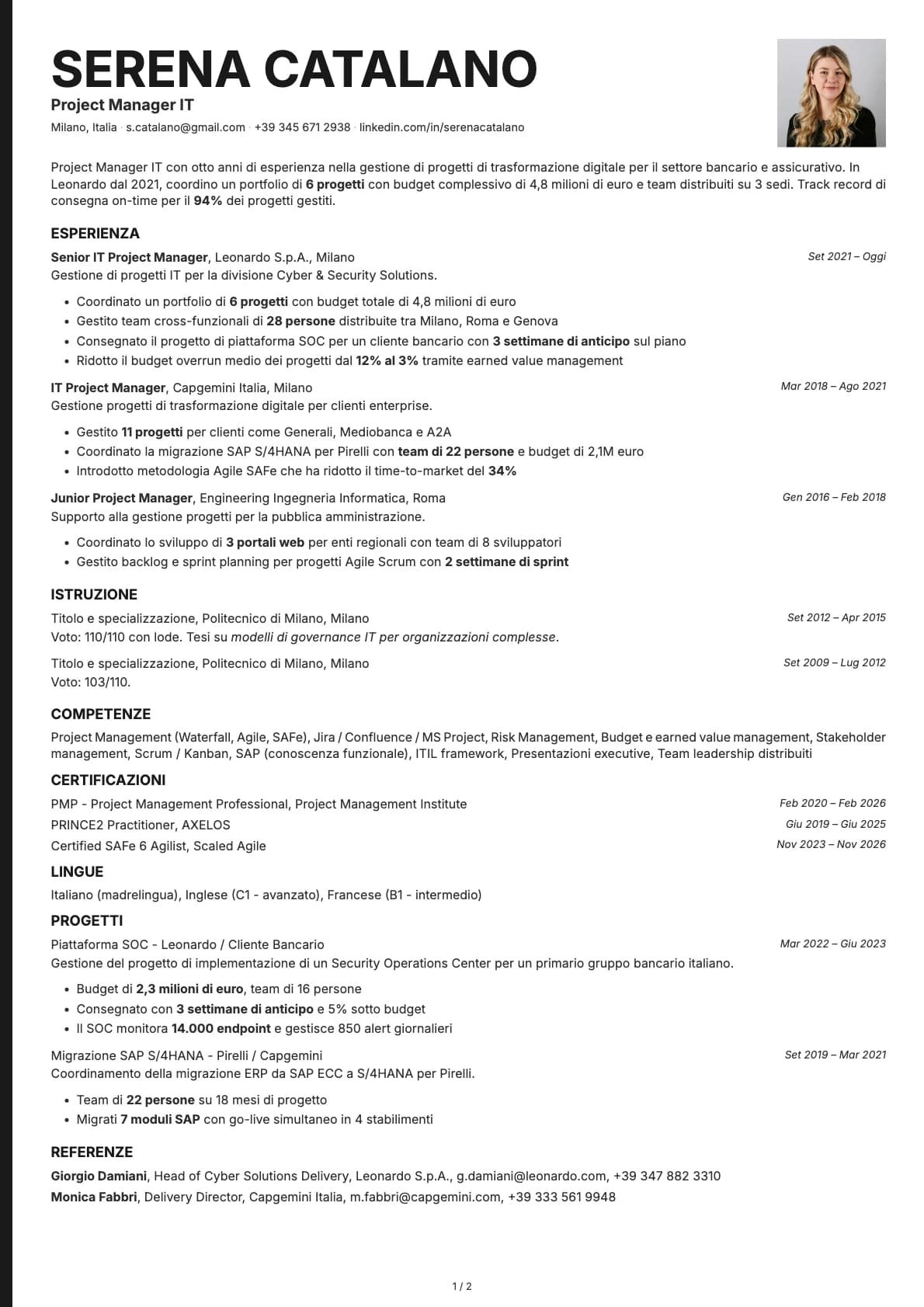 Project Manager IT resume example