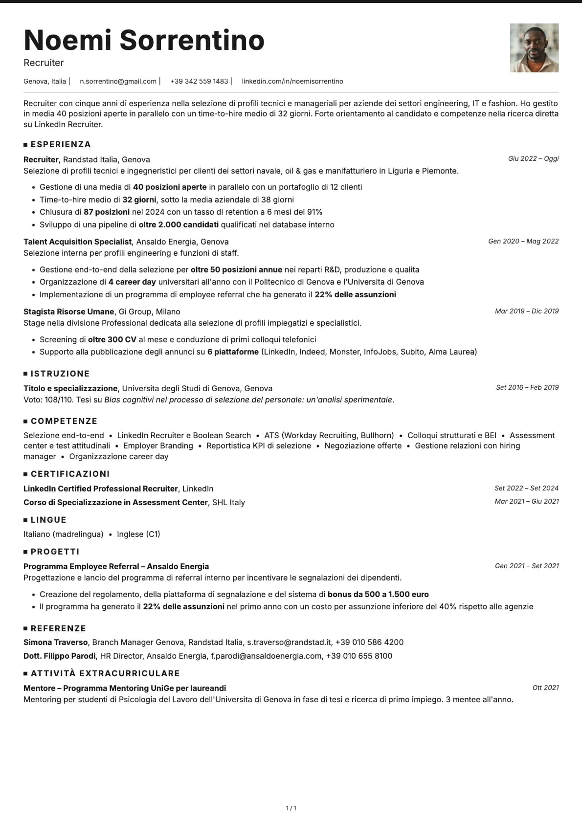 Addetto alla selezione resume example