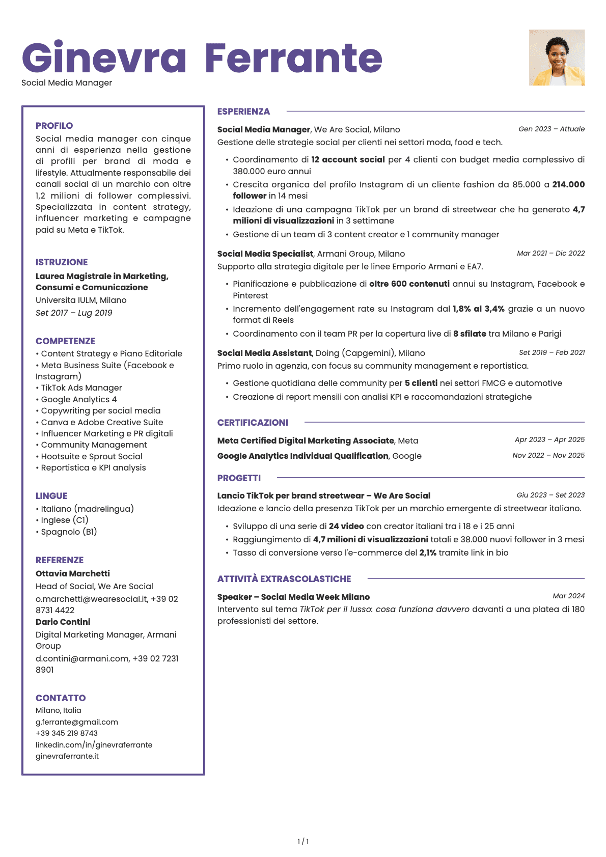 Social Media Manager resume example