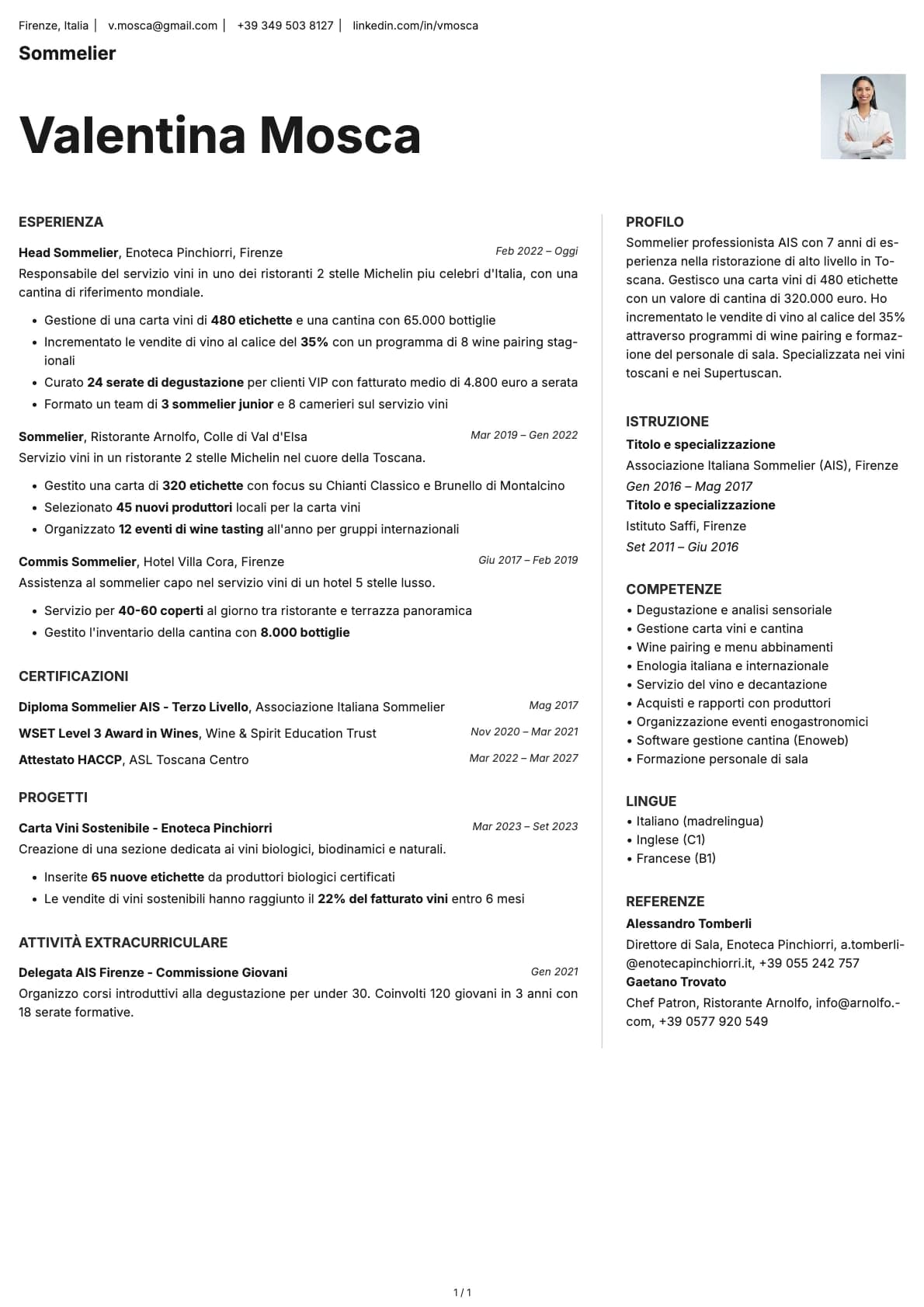 Sommelier resume example