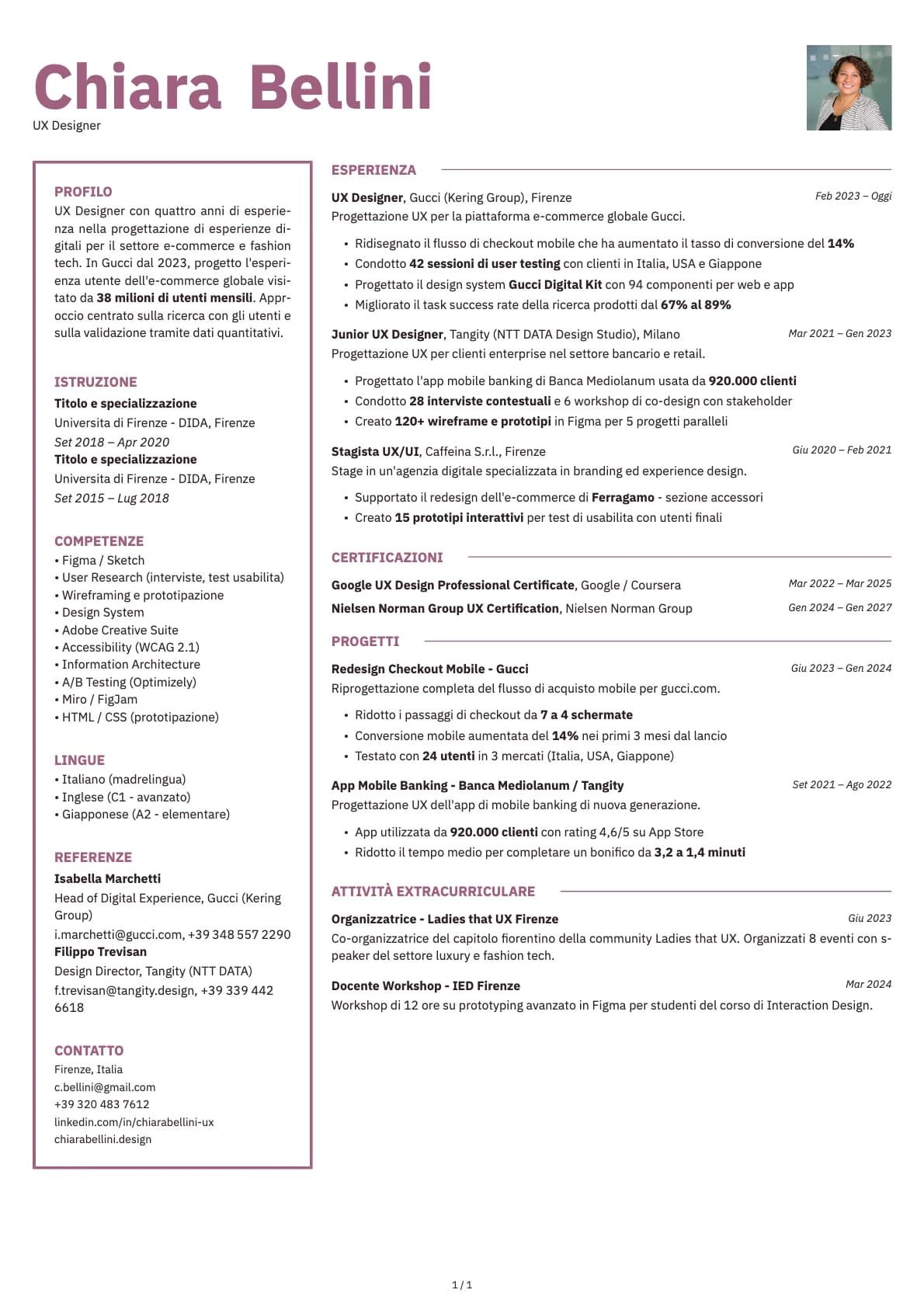 Designer UX resume example