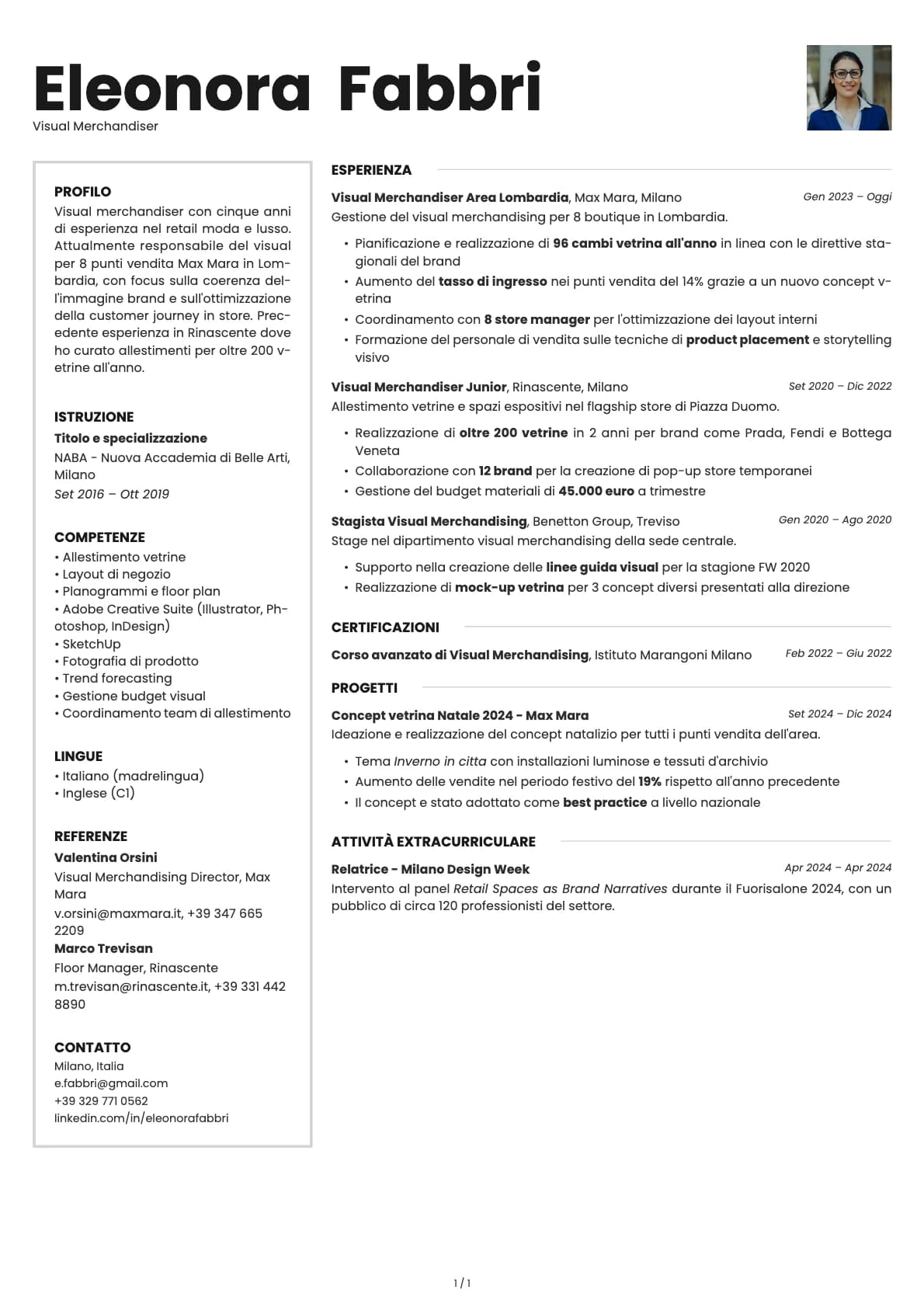 Visual Merchandiser resume example