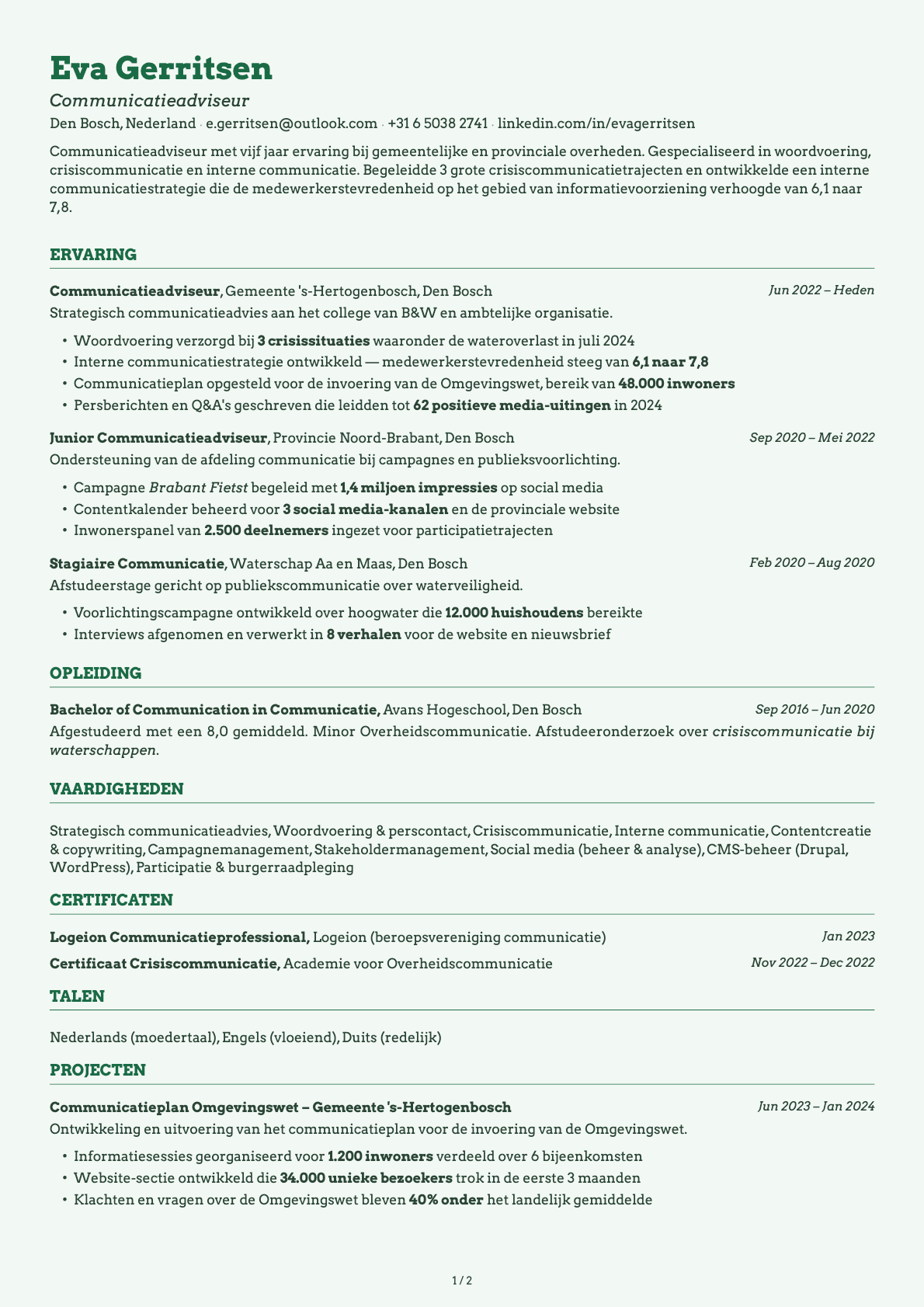 Communicatieadviseur resume example