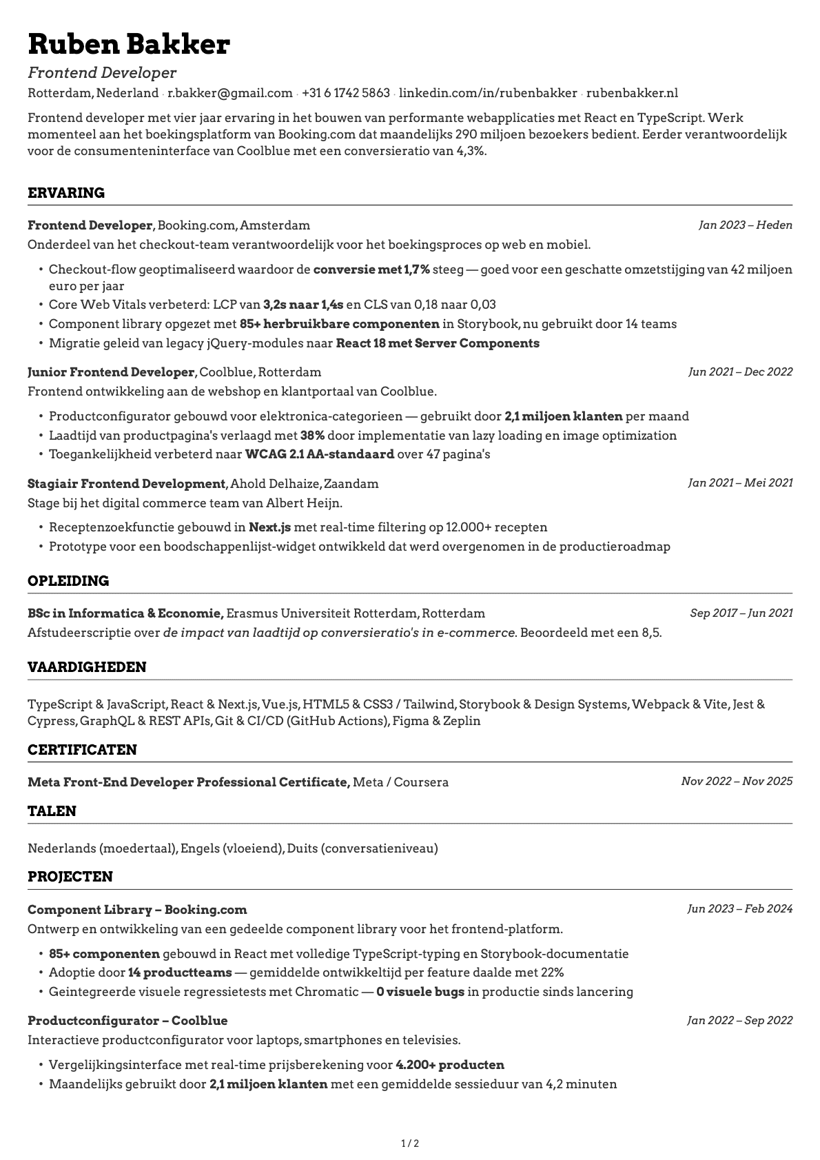 Frontend Developer resume example
