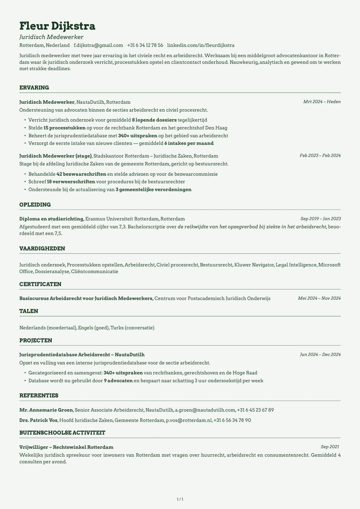 Juridisch Medewerker resume example