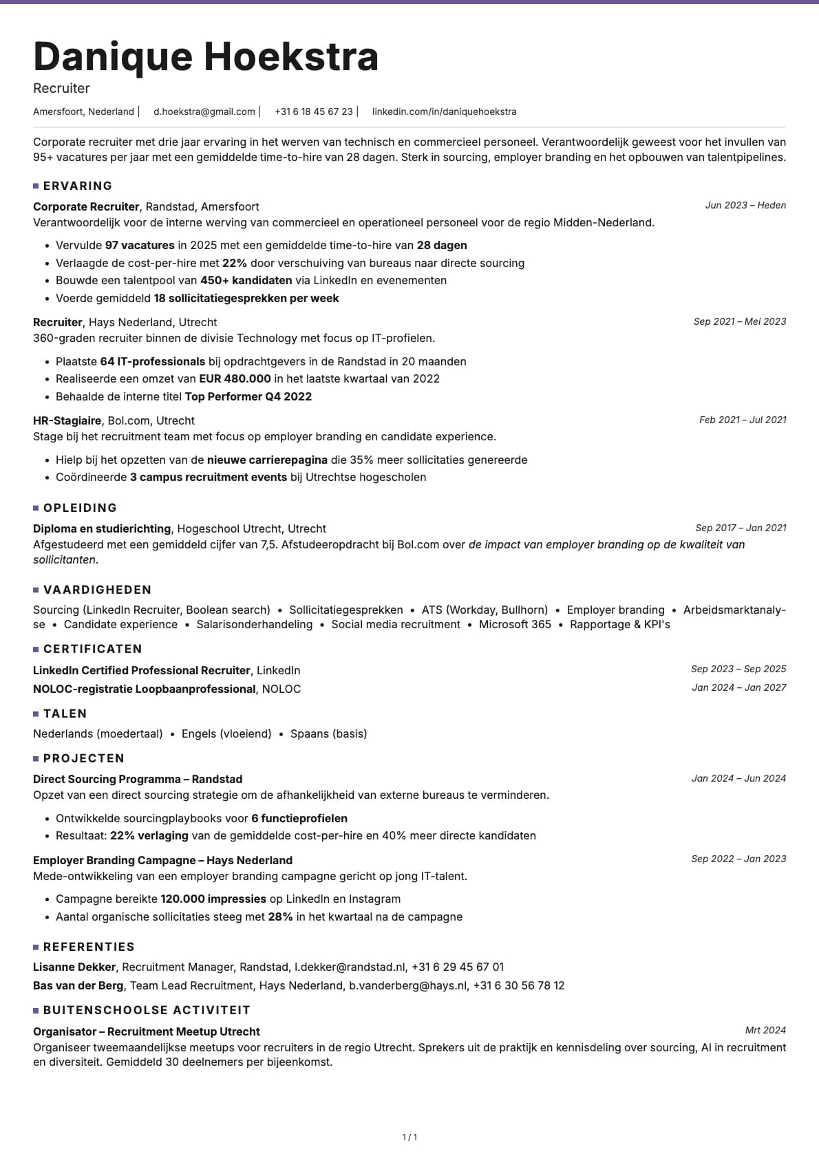 Recruitmentspecialist resume example