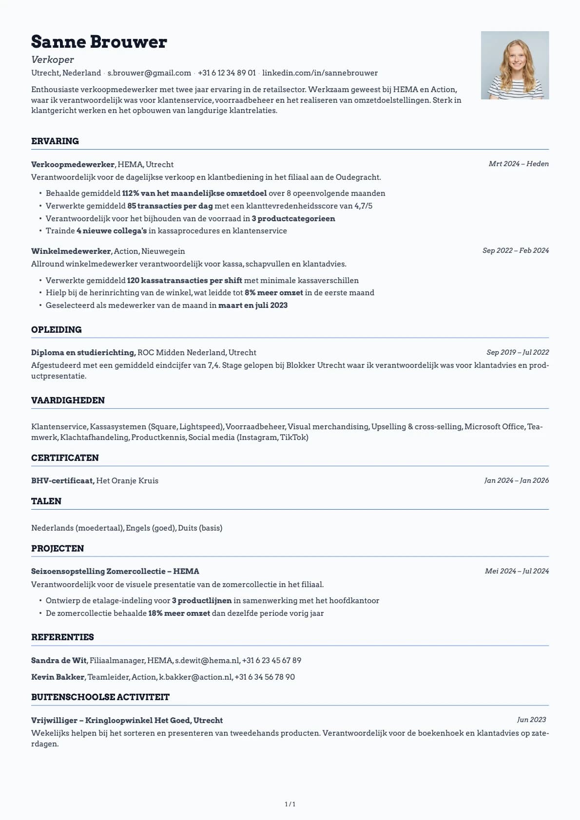 Verkoper resume example