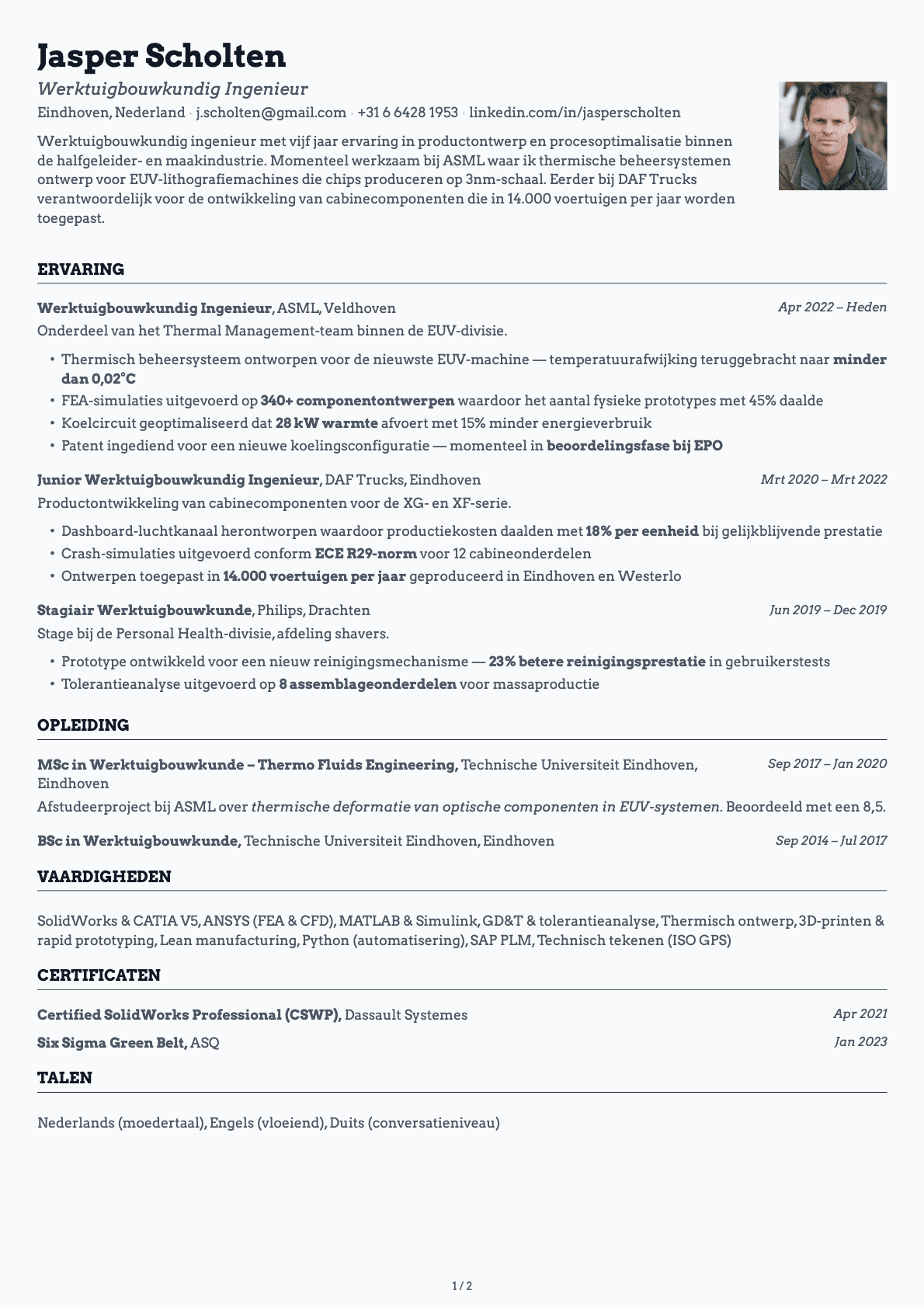 Werktuigbouwkundig Ingenieur resume example