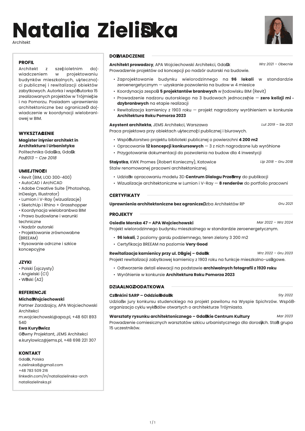 Architekt resume example