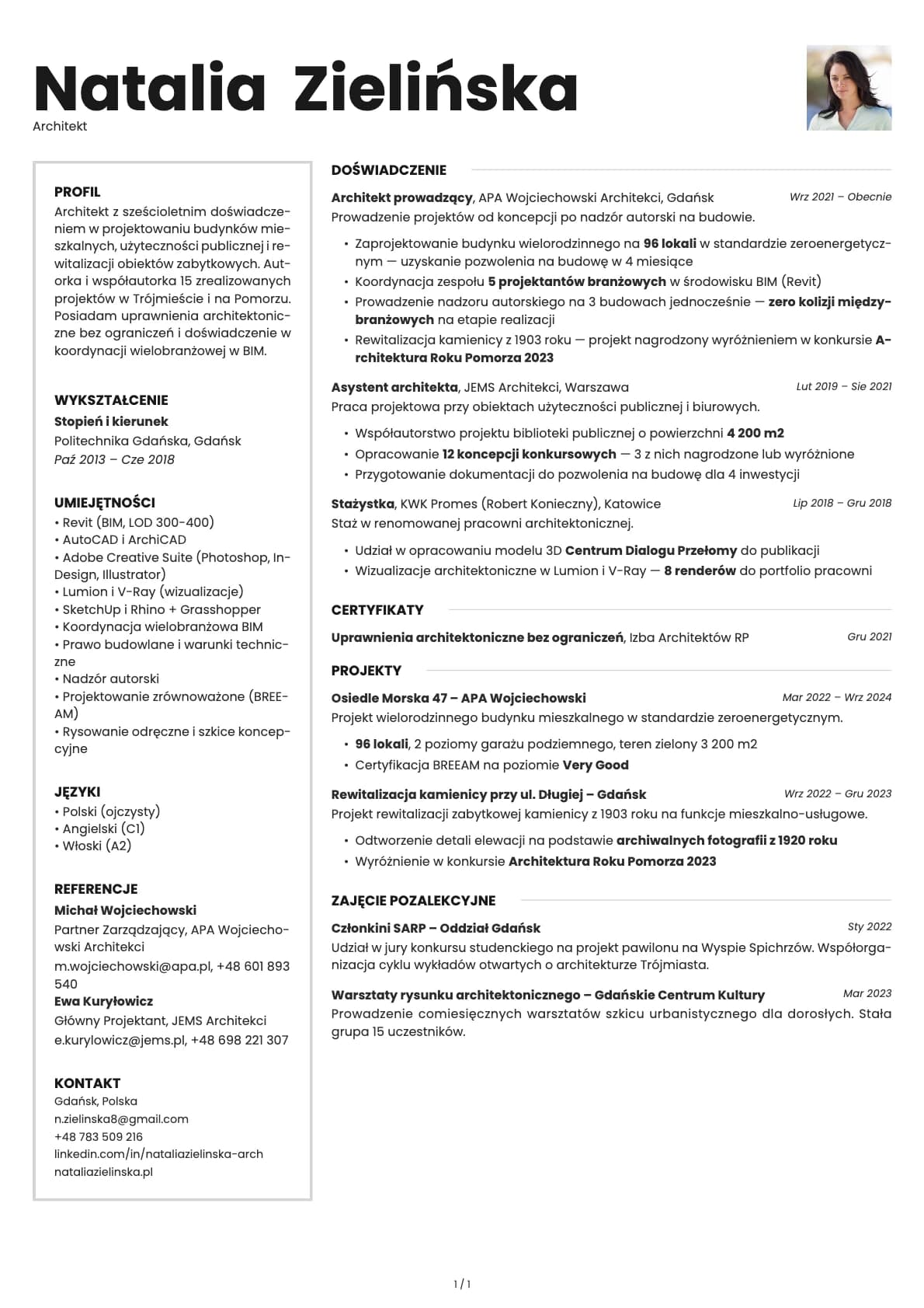 Architekt resume example