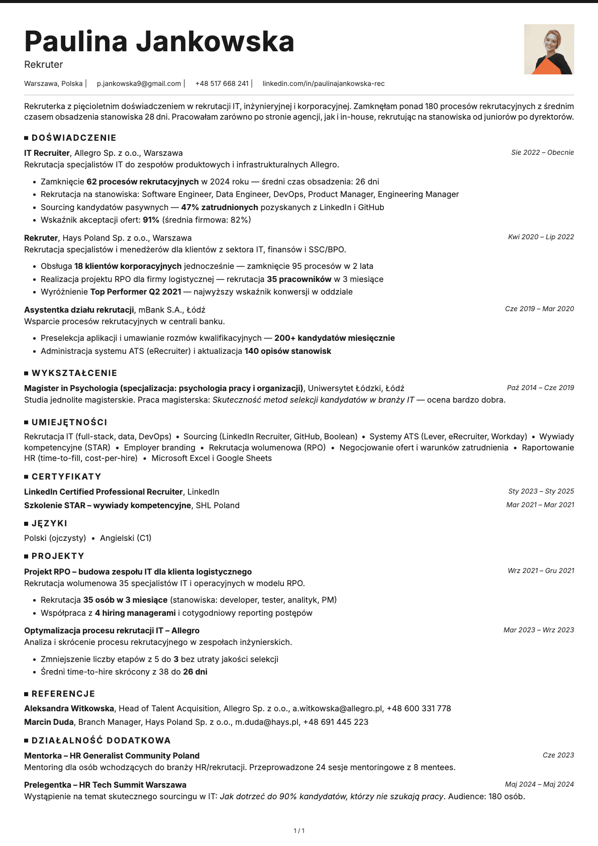 Rekruter resume example