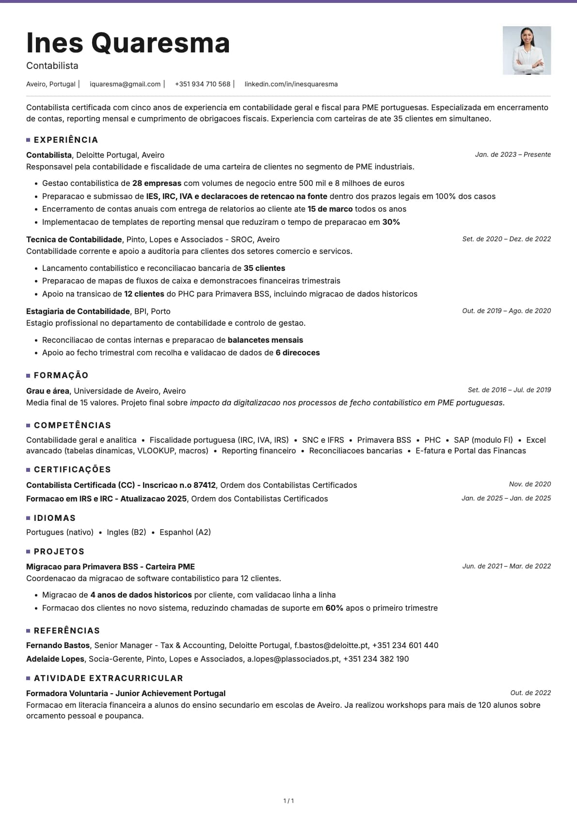 Contabilista resume example