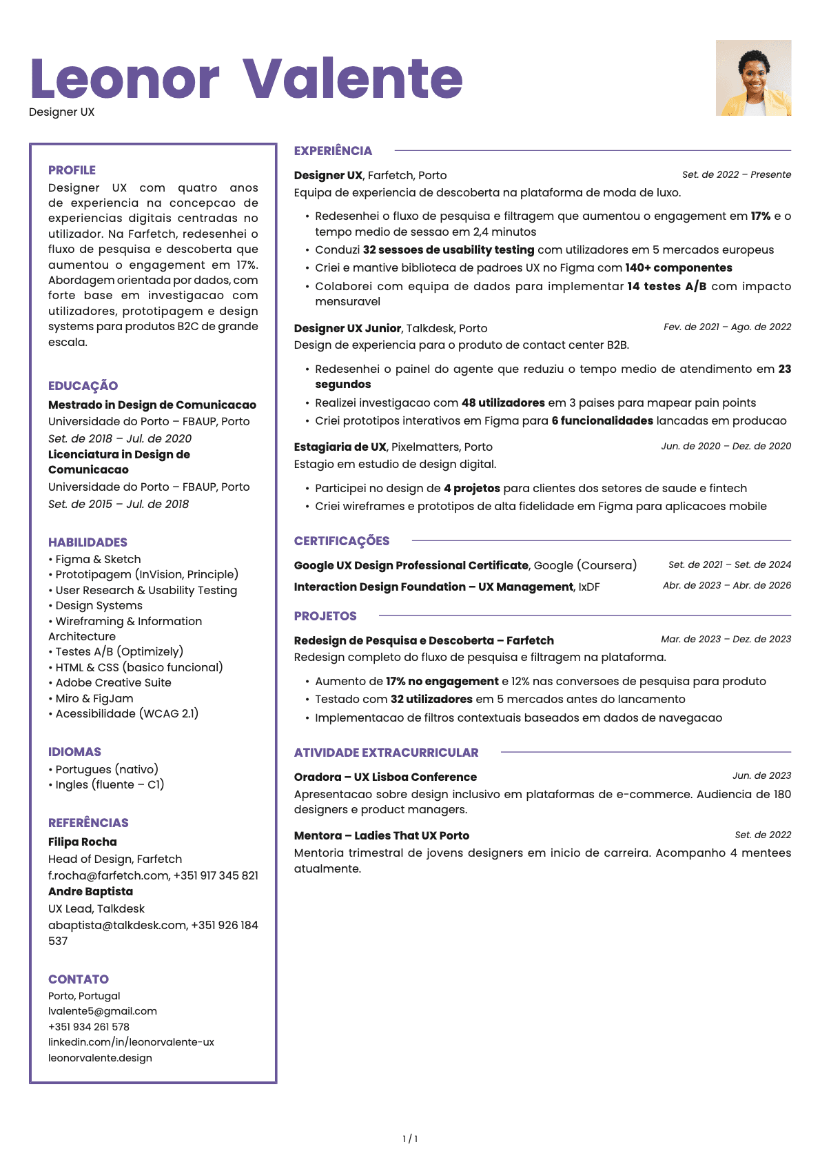 Designer UX resume example