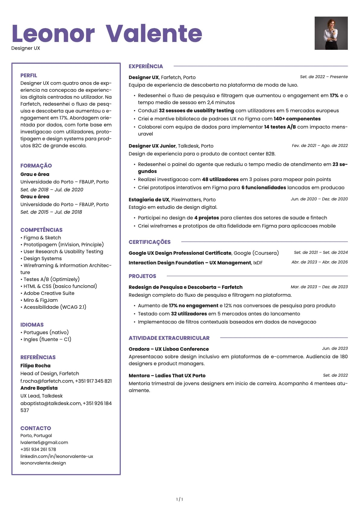 Designer UX resume example