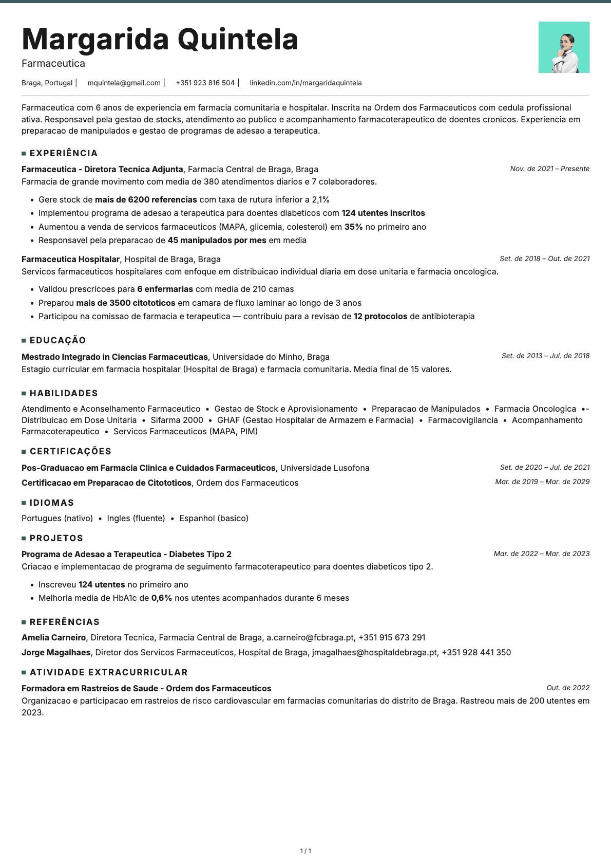 Farmaceutico resume example
