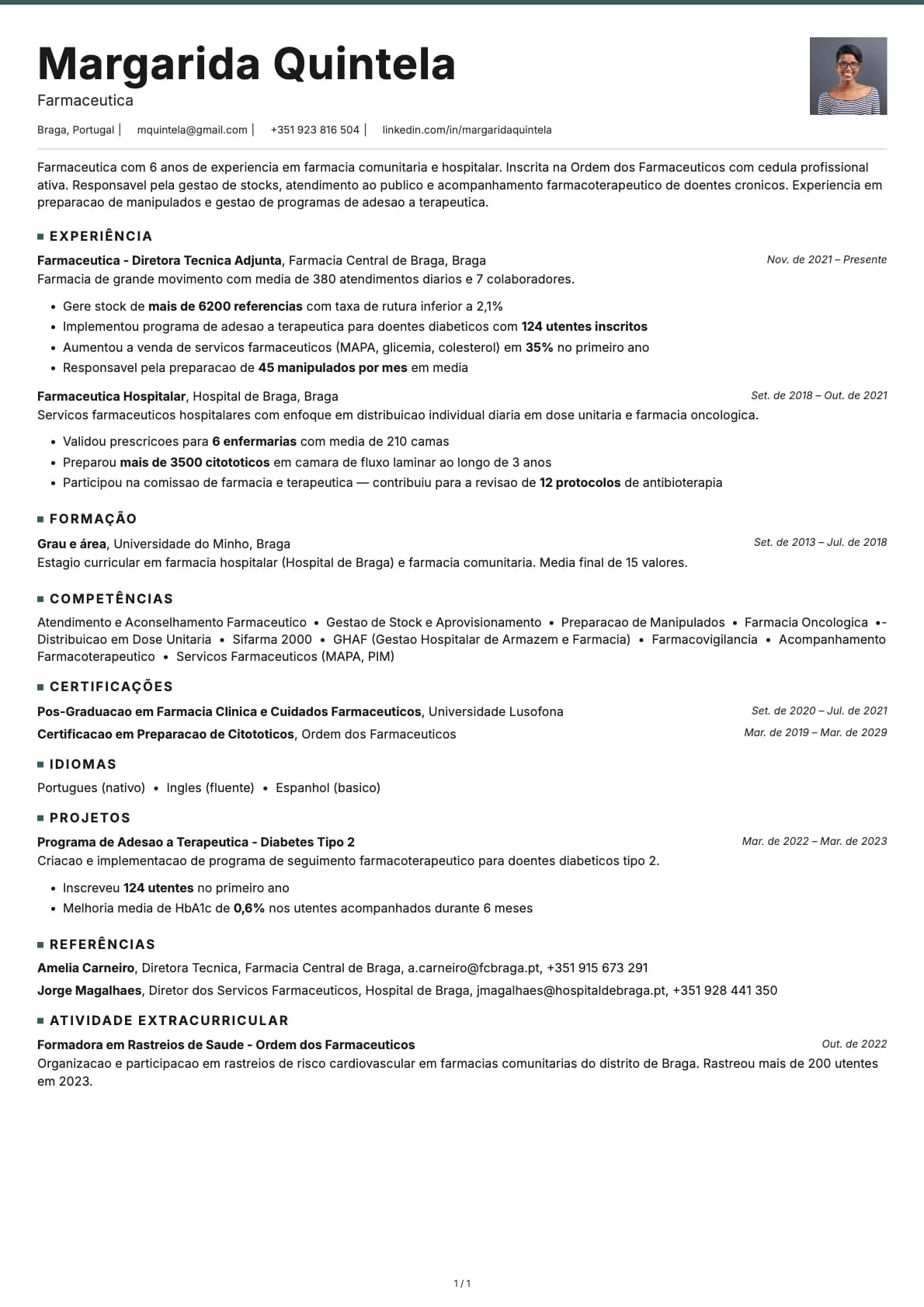 Farmaceutico resume example