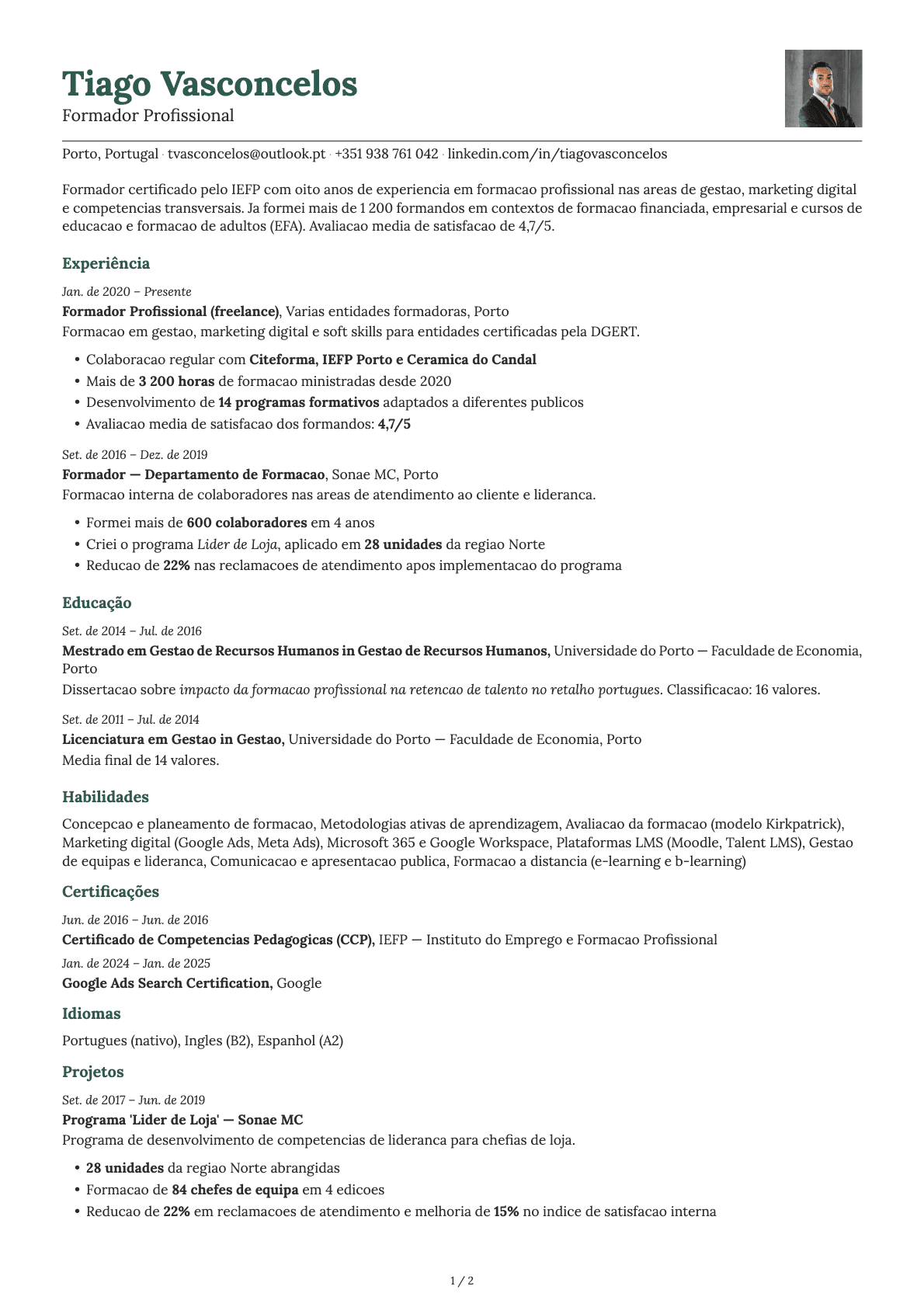 Formador Profissional resume example