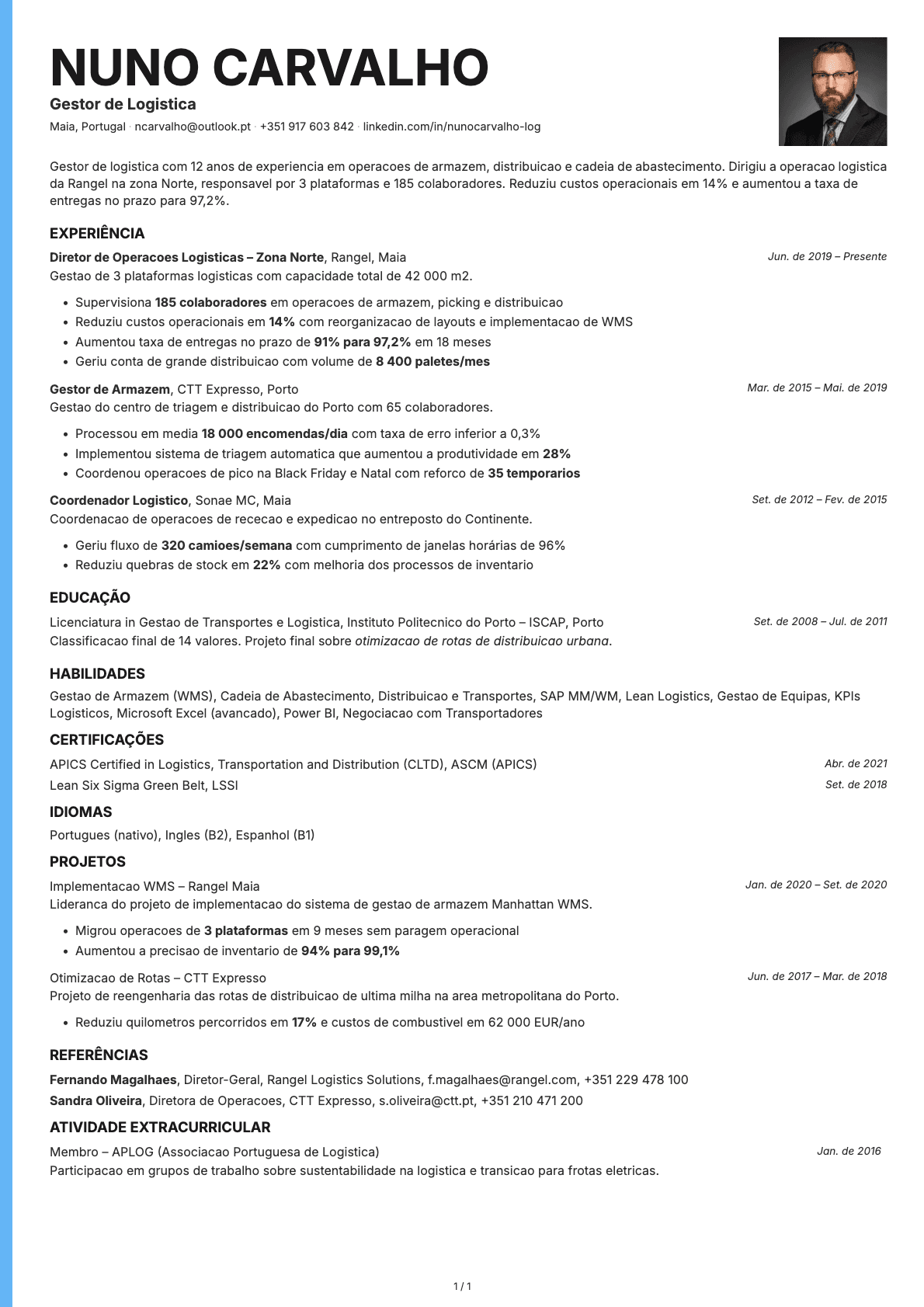 Gestor de Logística resume example