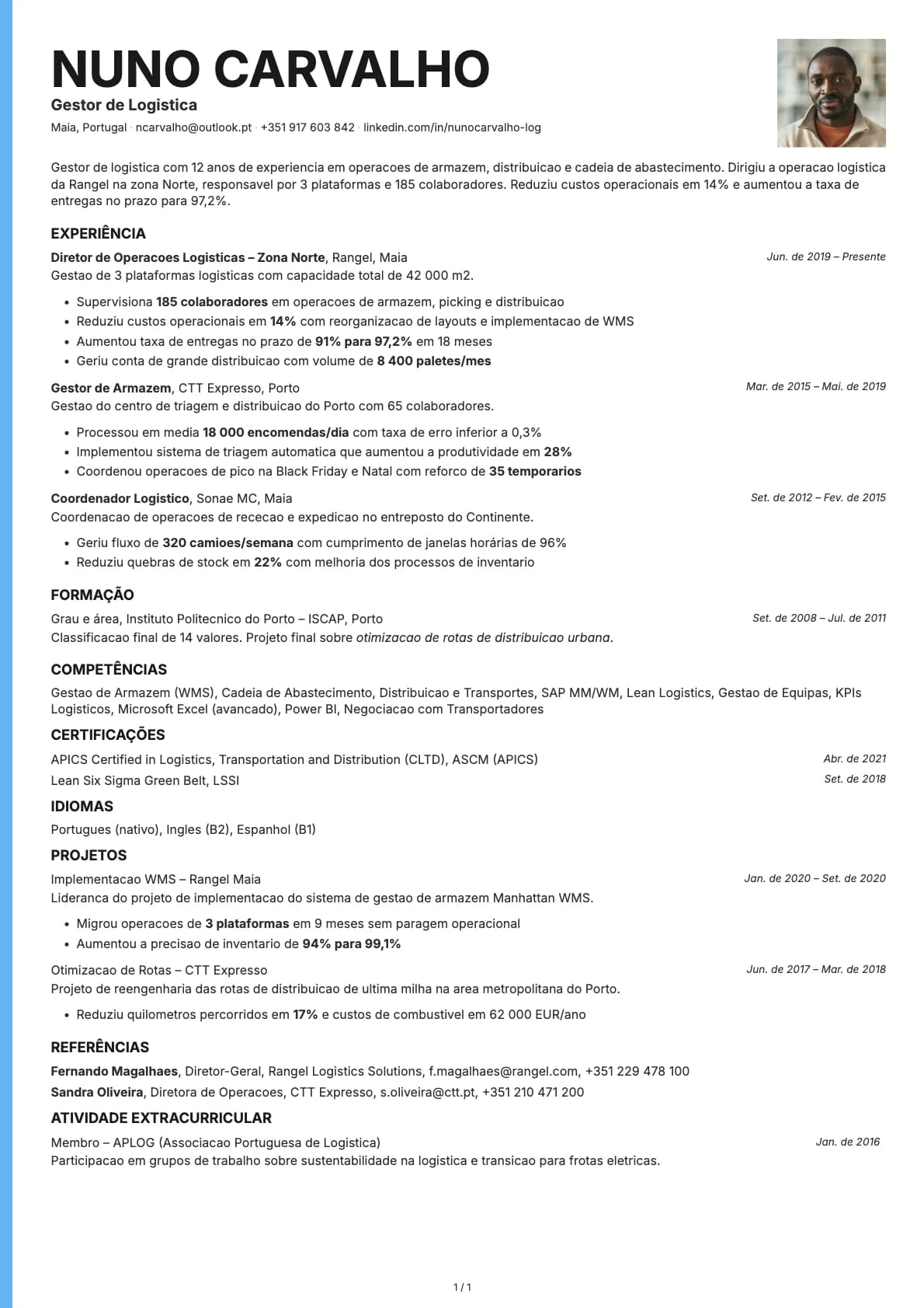 Gestor de Logistica resume example