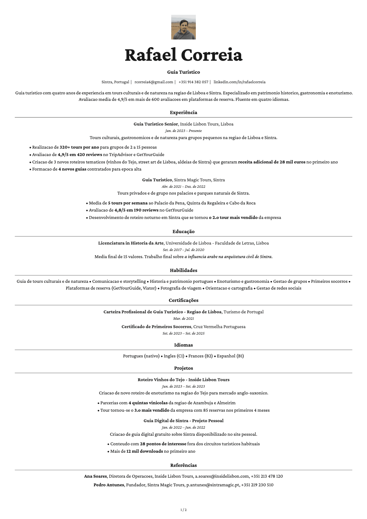 Guia Turístico resume example