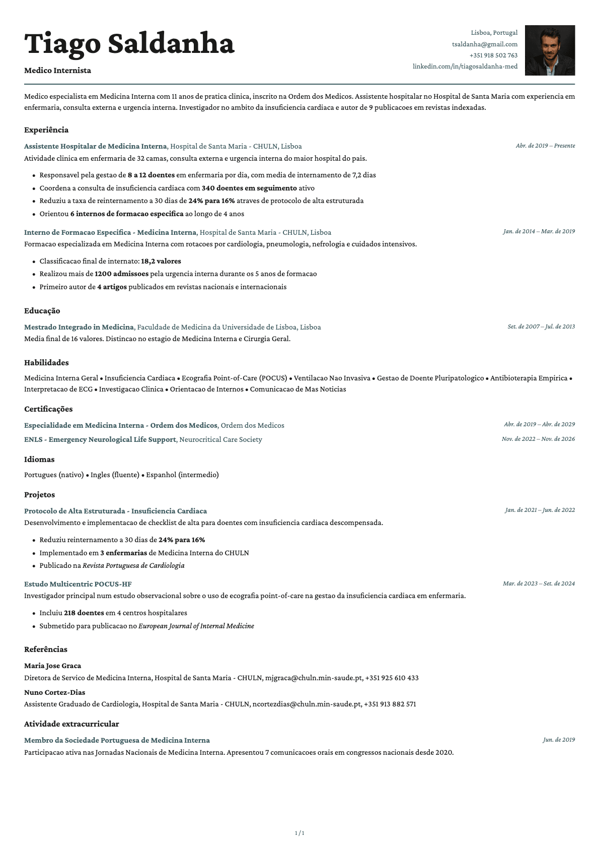 Médico resume example