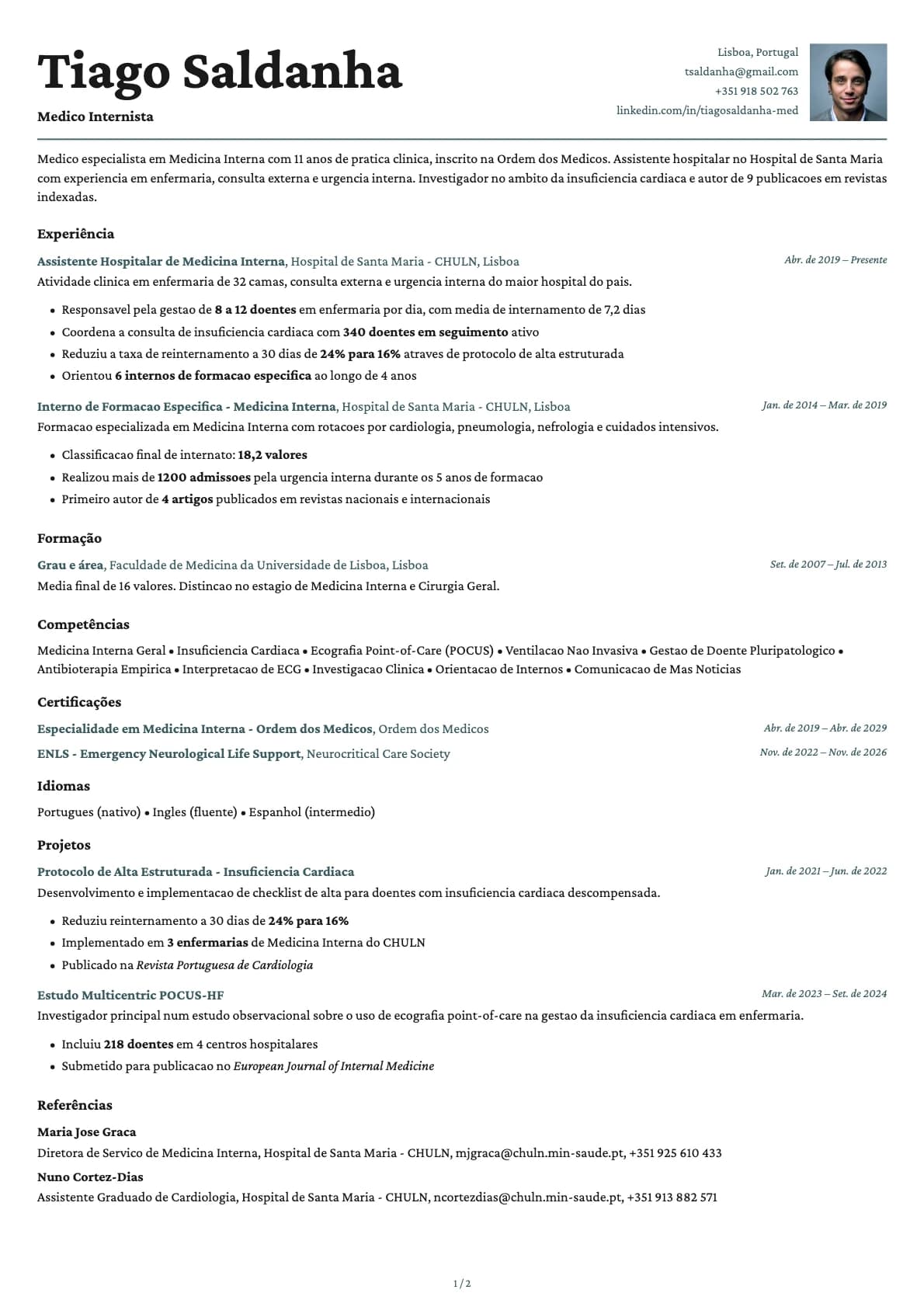 Médico resume example