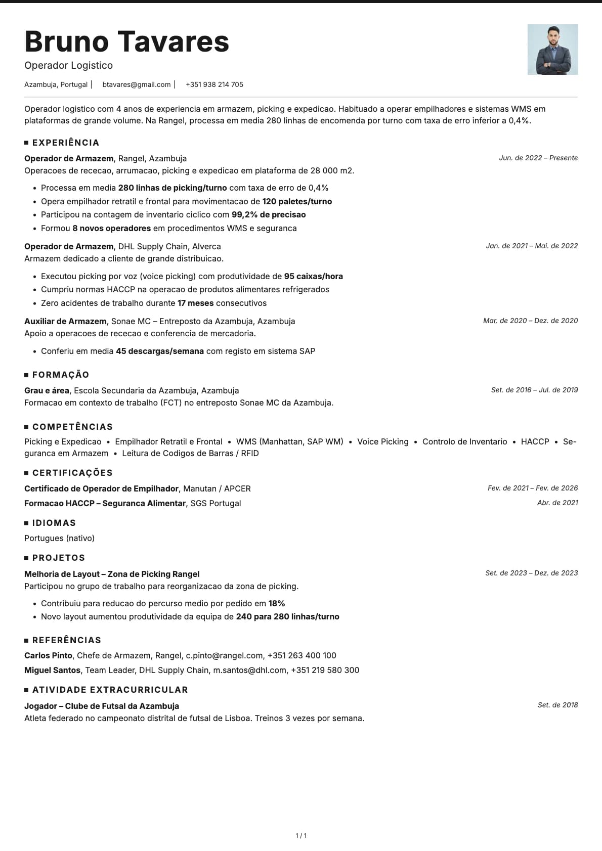 Operador Logistico resume example