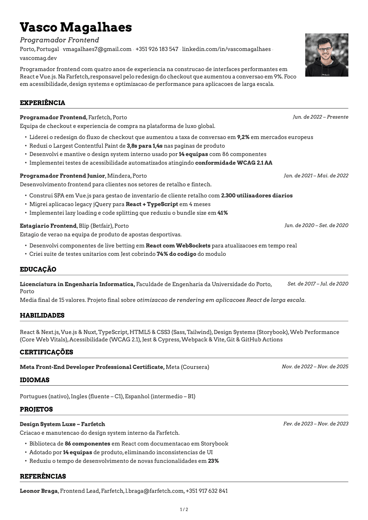 Programador Frontend resume example