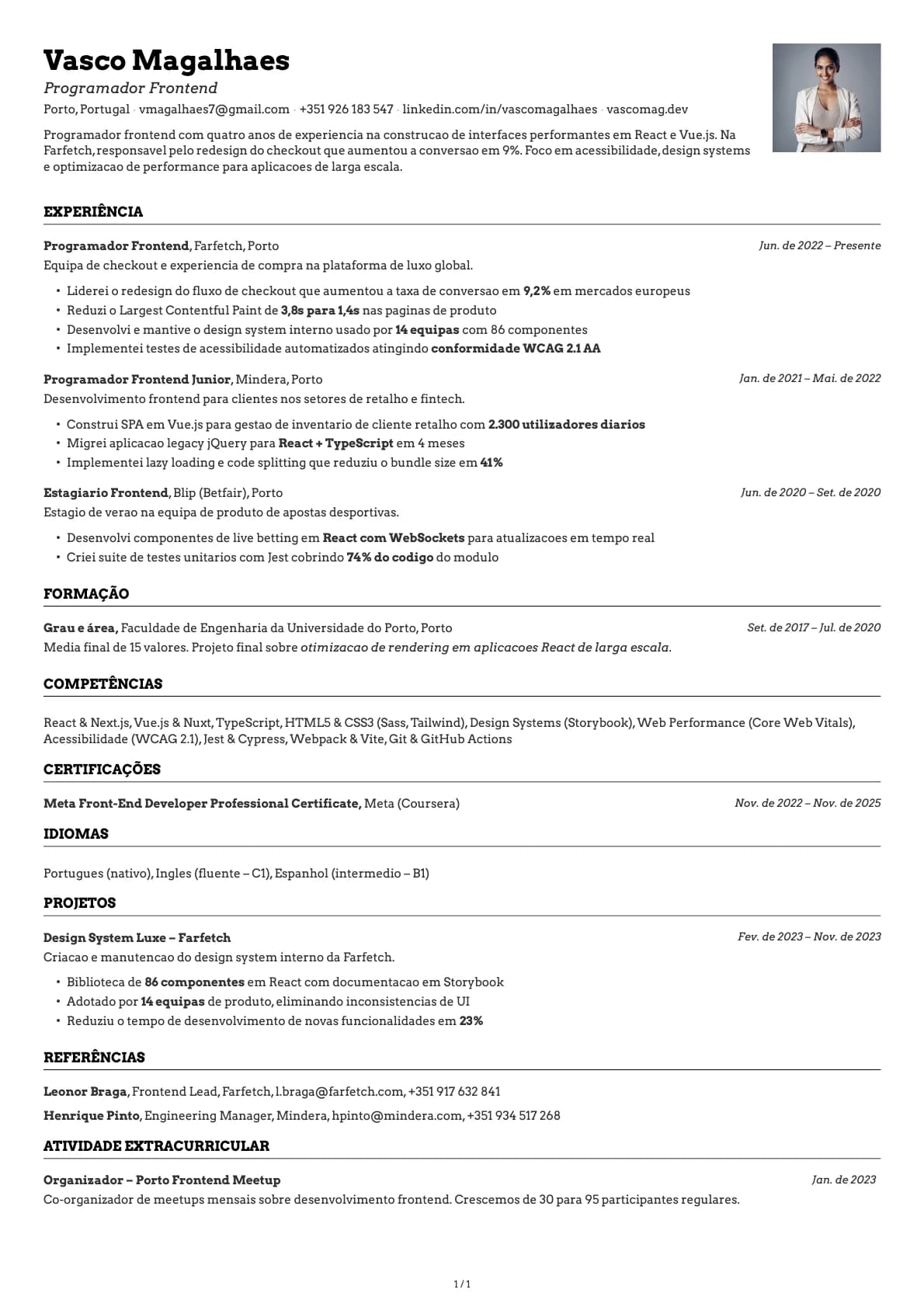 Programador Frontend resume example