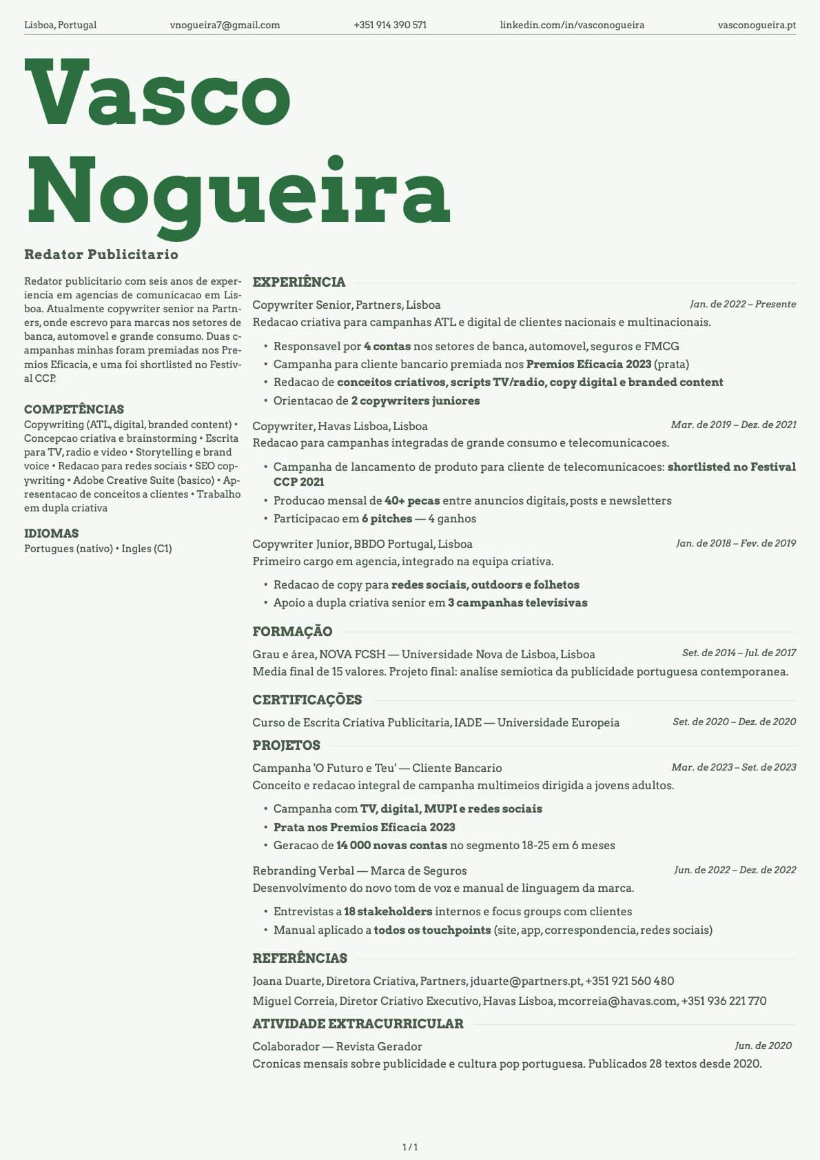 Redator Publicitario resume example