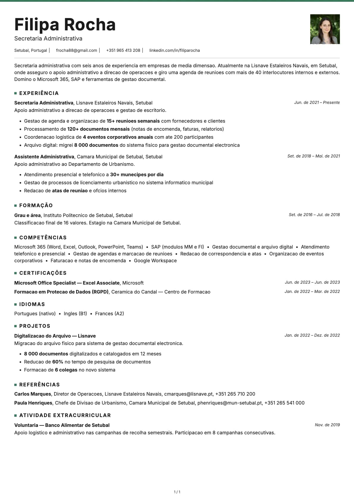 Secretario Administrativo resume example