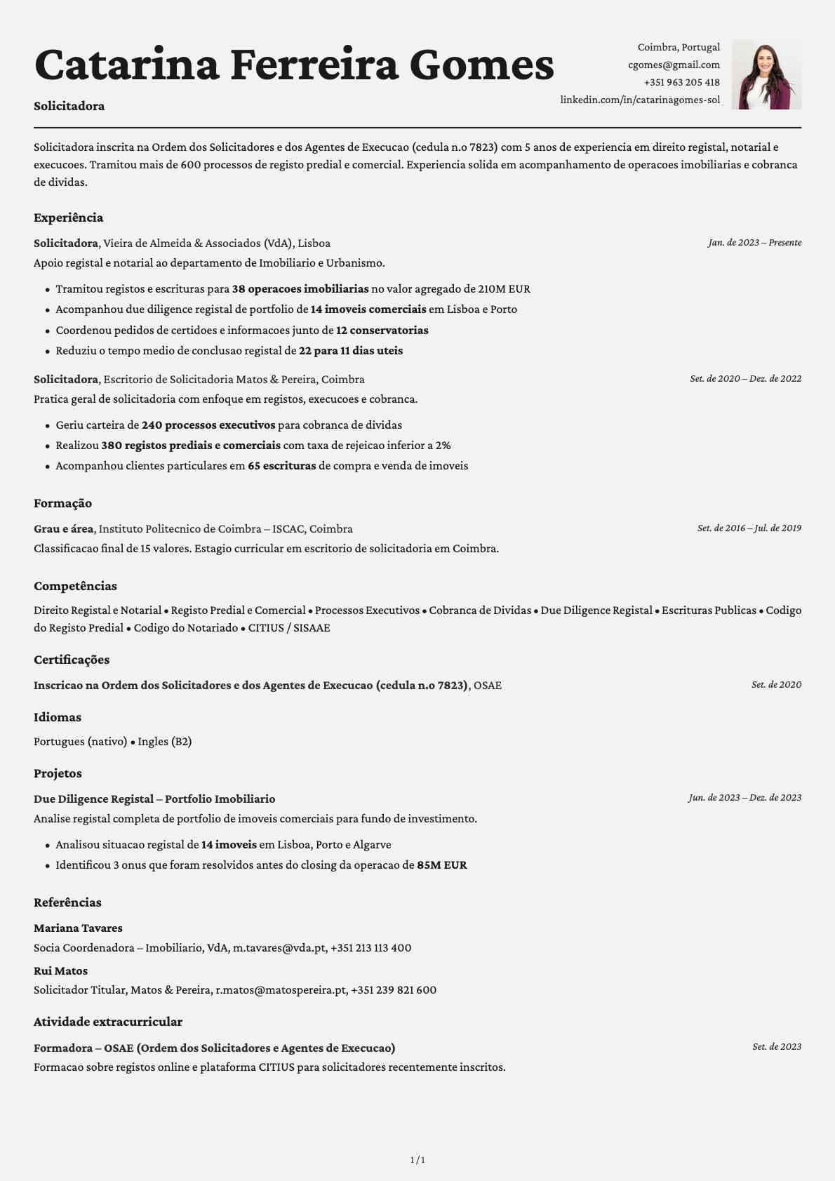 Solicitador resume example