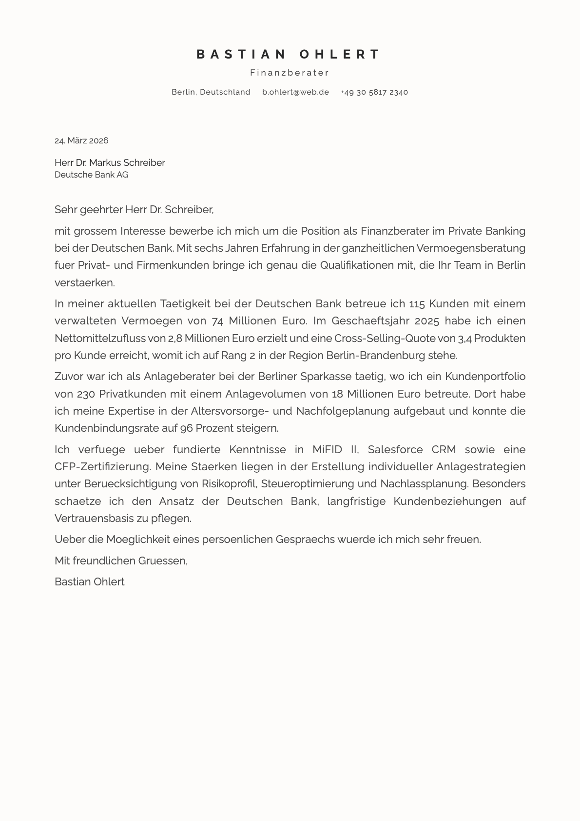 Ivory cover letter template preview