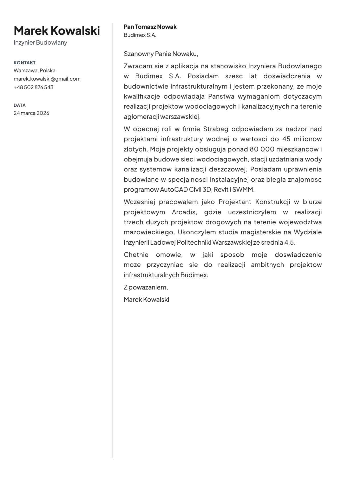 Birch cover letter template preview