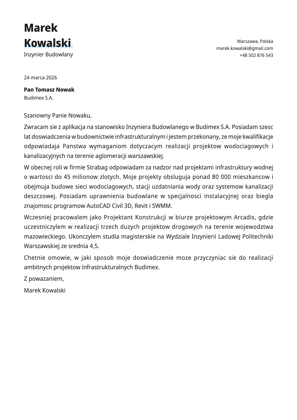 Copper cover letter template preview