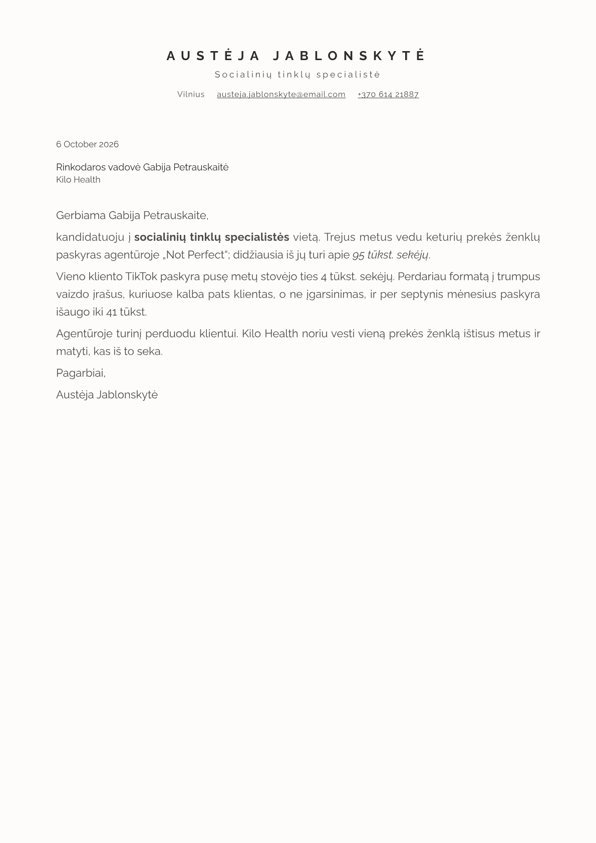 Ivory cover letter template preview