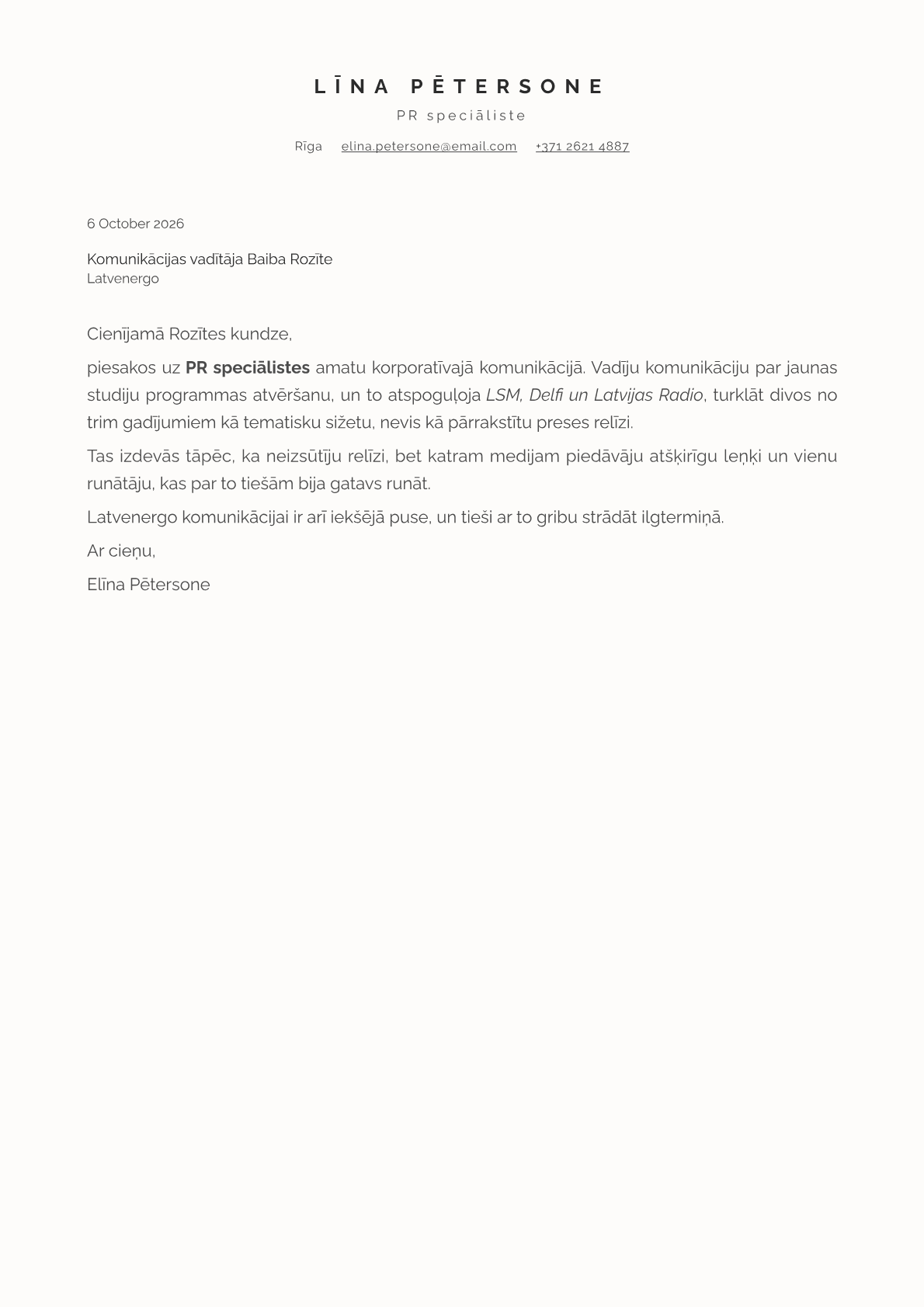 Ivory cover letter template preview