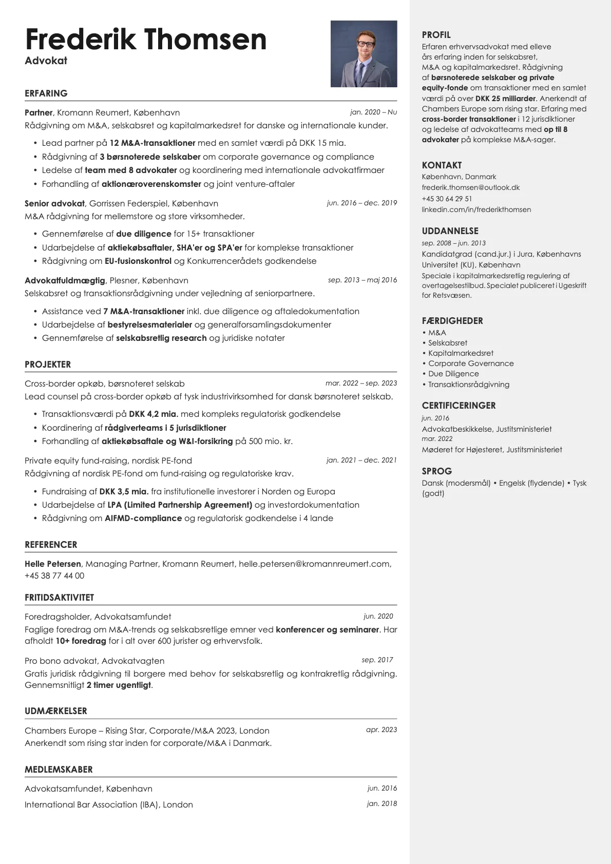 Vanta Photo resume template preview