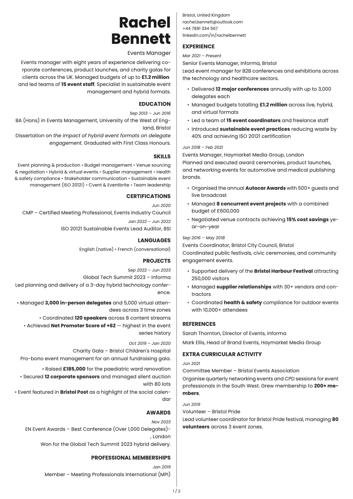 Amber resume template preview