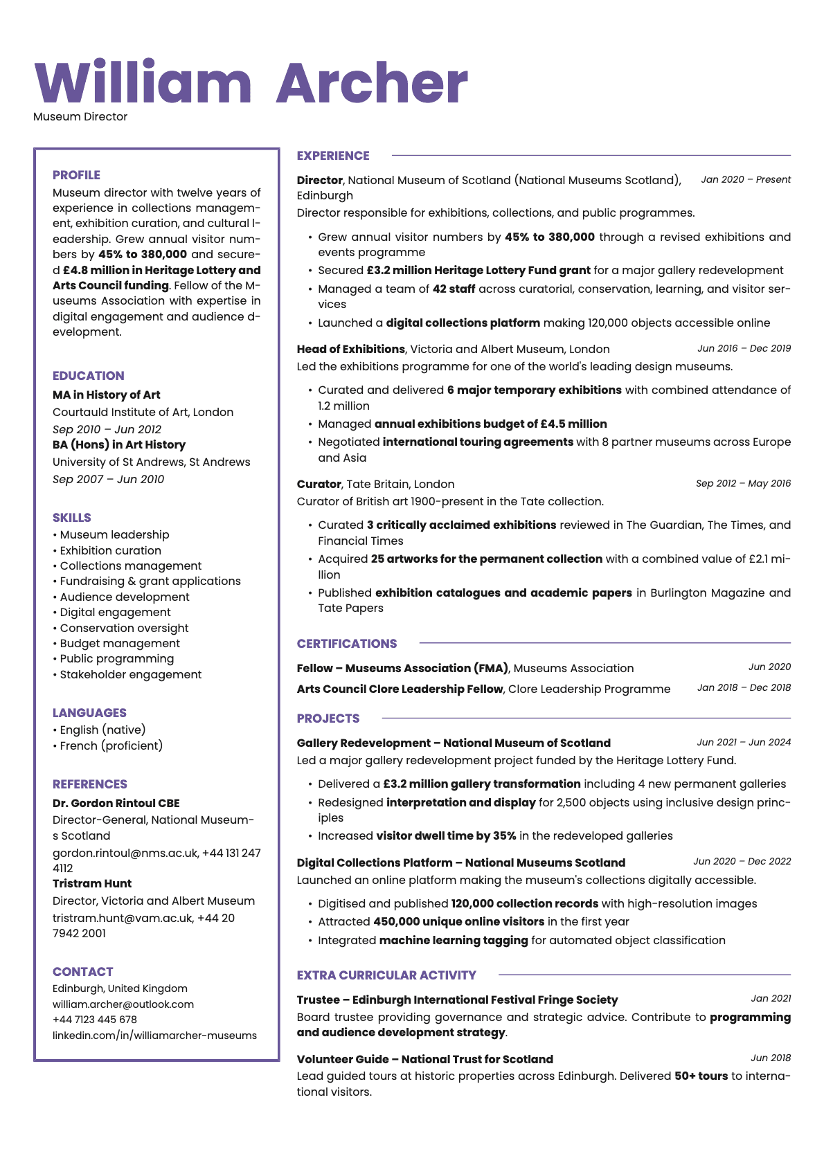 Opal resume template preview