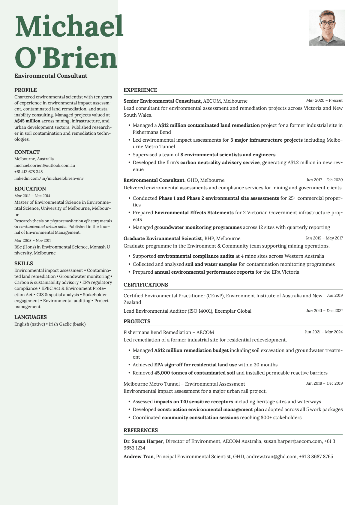 Sage Photo resume template preview