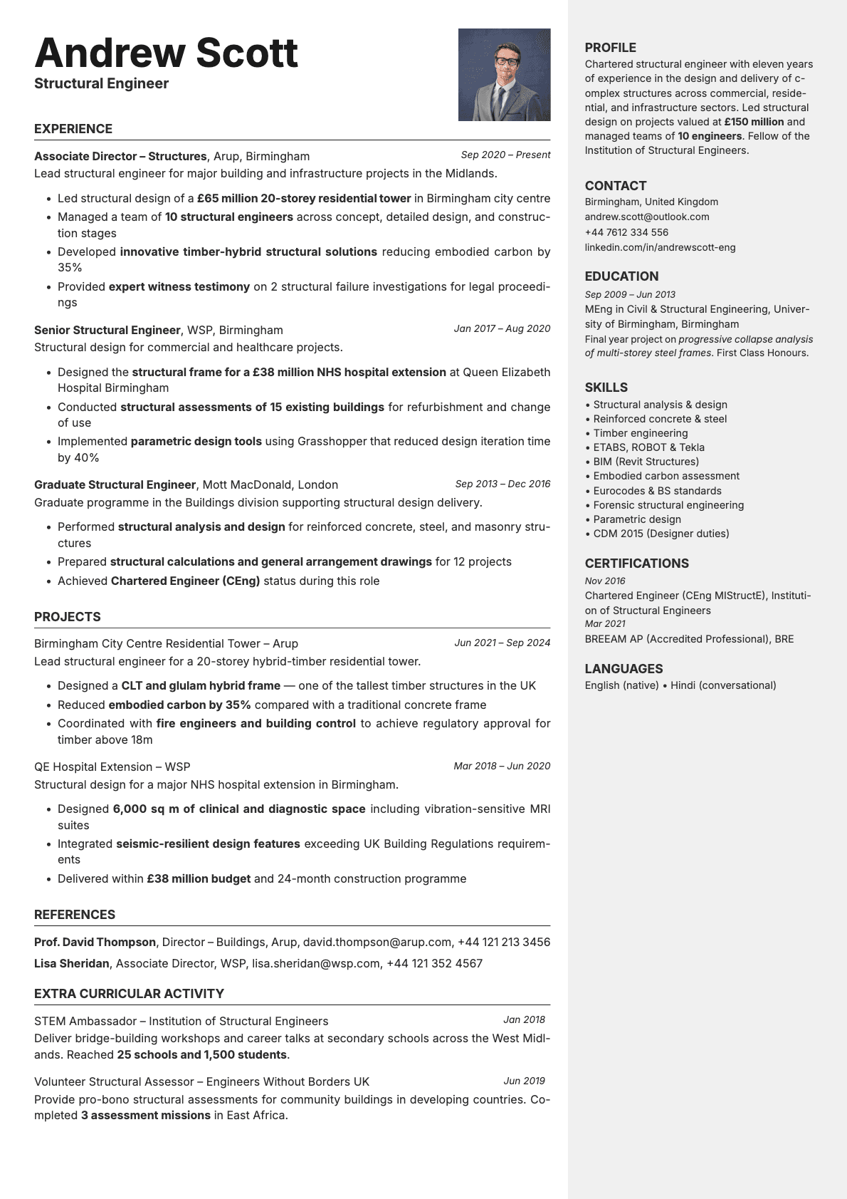 Vanta Photo resume template preview