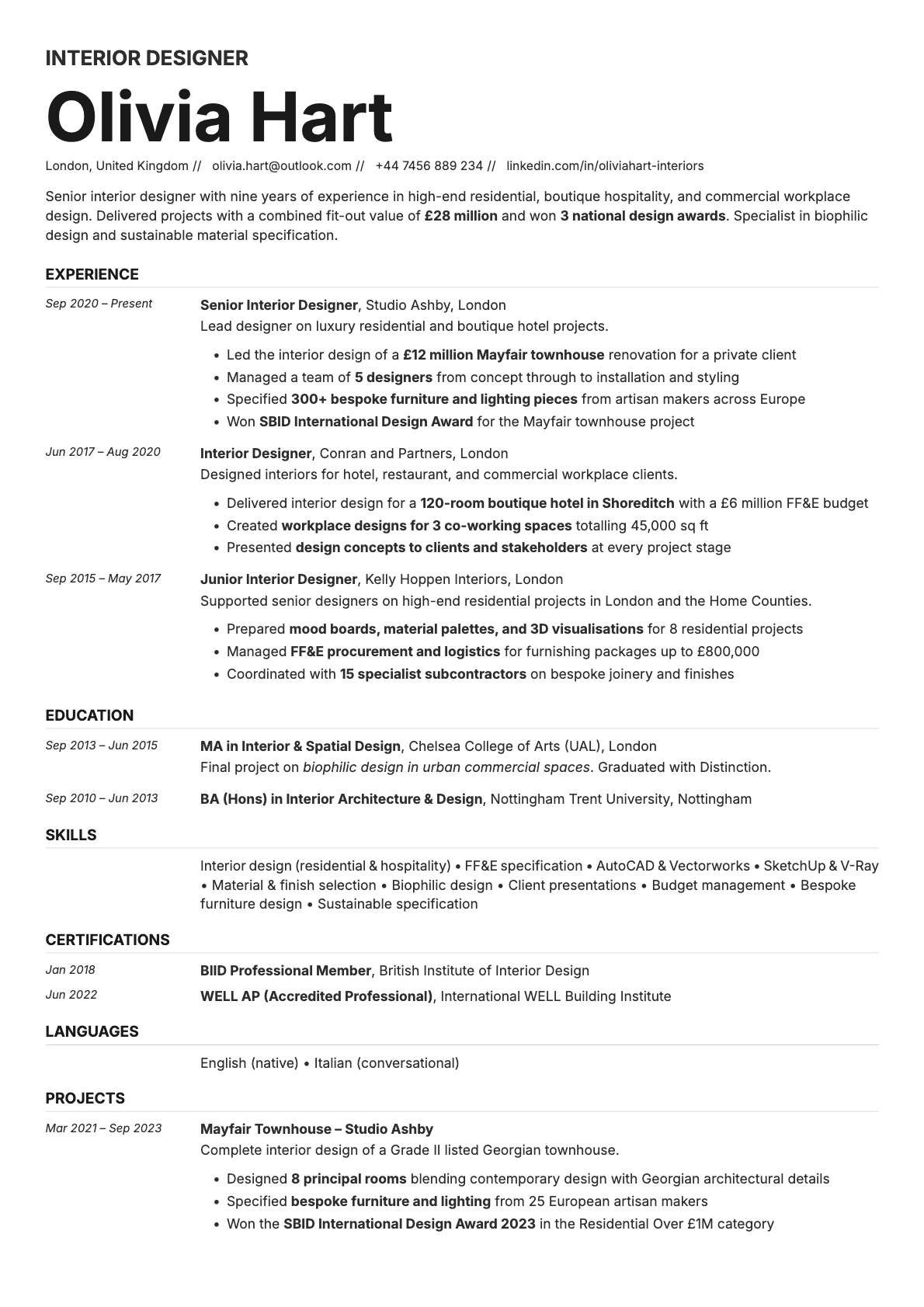 Zinc resume template preview
