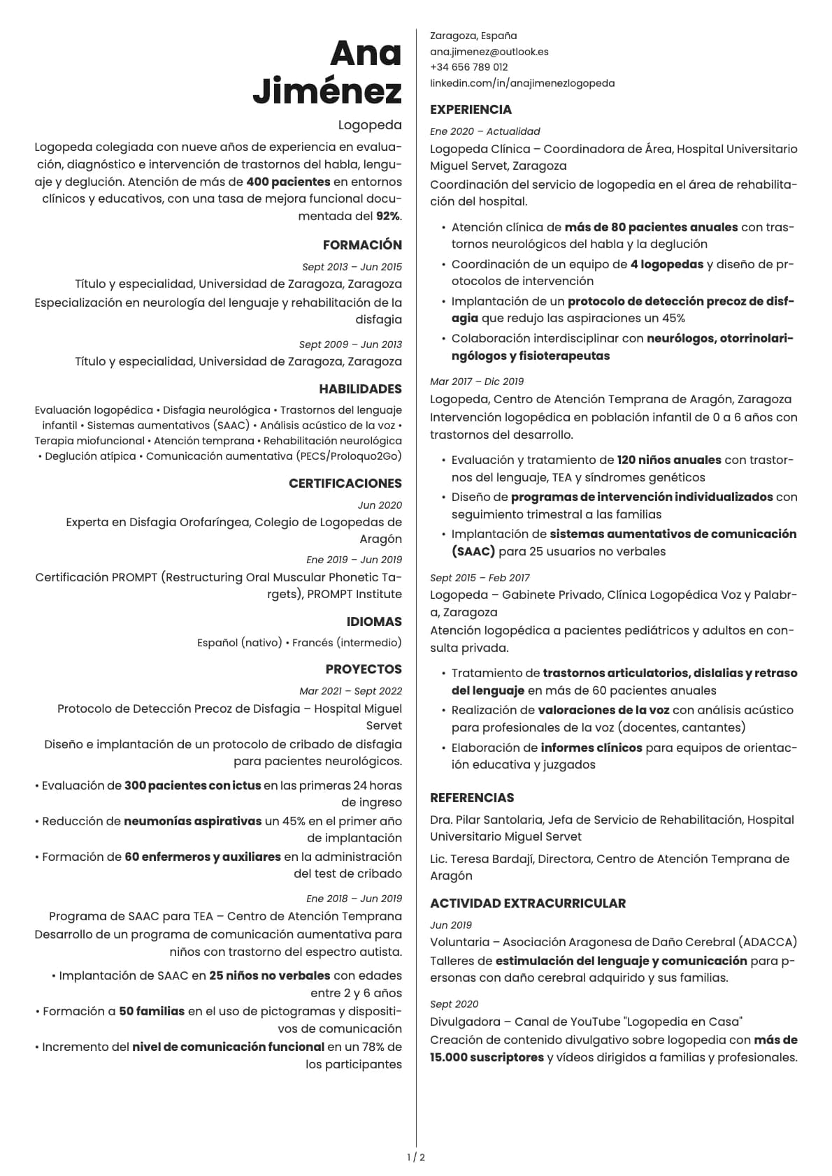 Amber resume template preview